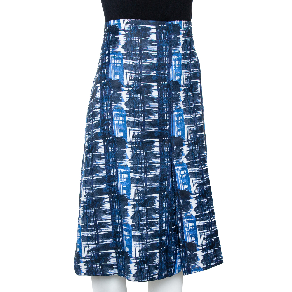 

Oscar de la Renta Blue & White Jacquard Patterned A-Line Skirt
