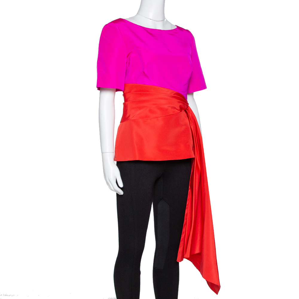 

Oscar de la Renta Color Block Silk Faille Draped Top, Pink