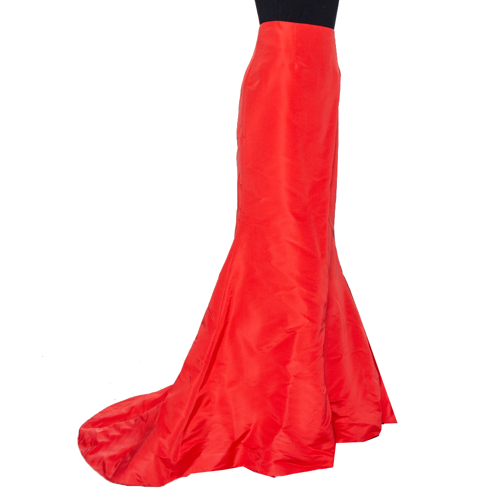 

Oscar de la Renta Red Silk Faille Flared Maxi Skirt