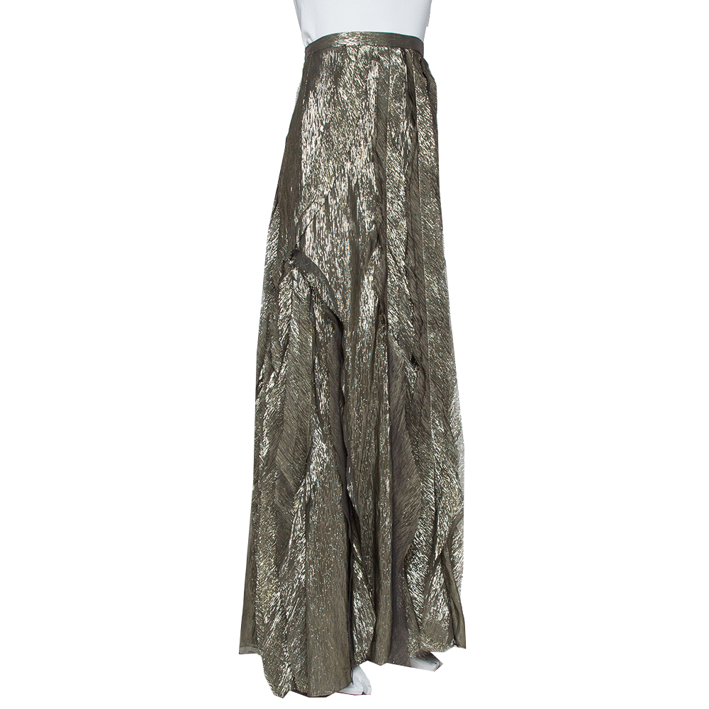 

Oscar de la Renta Gold Lurex Silk Ruffled Maxi Skirt