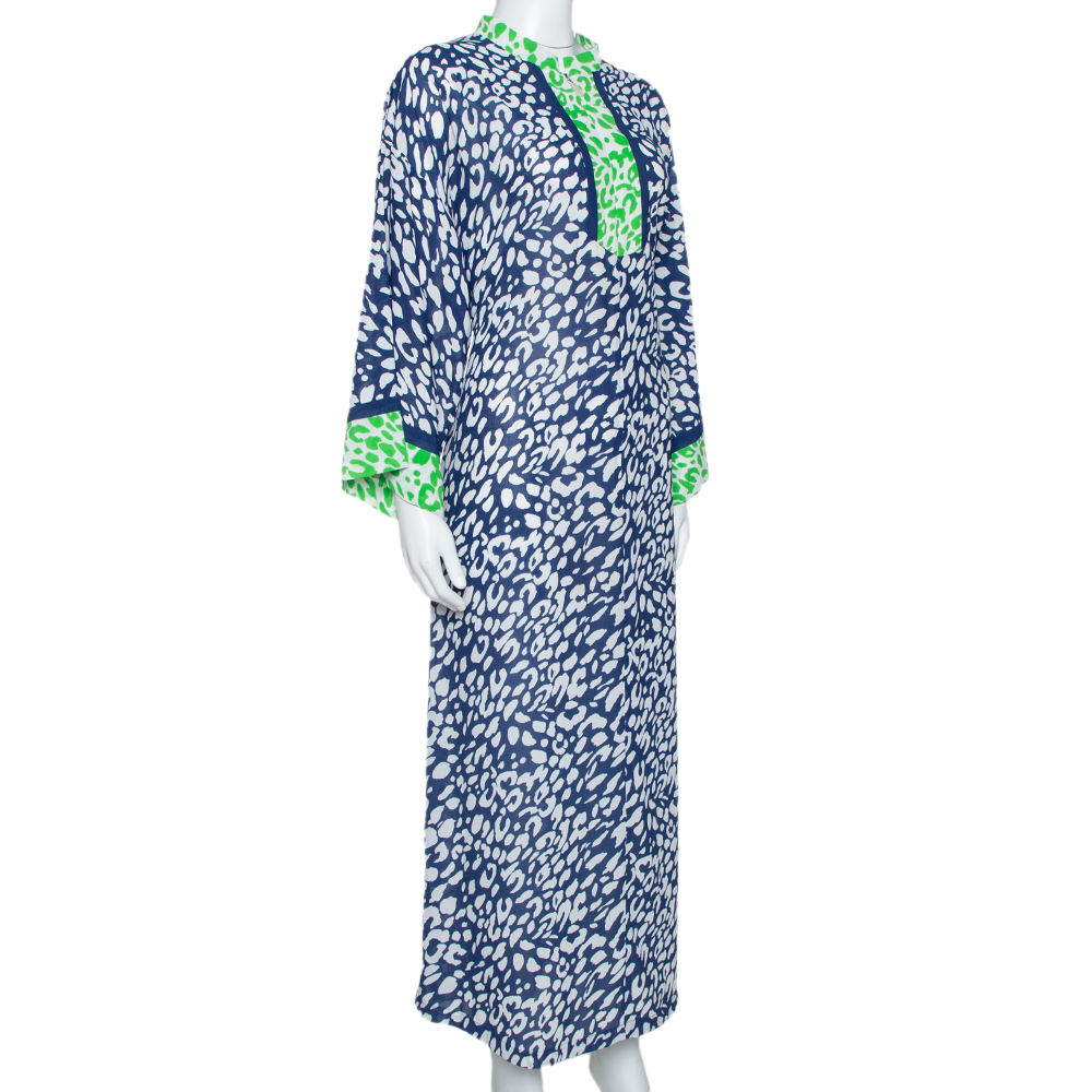 

Oscar de la Renta Blue & Green Animal Print Maxi Kaftan Dress