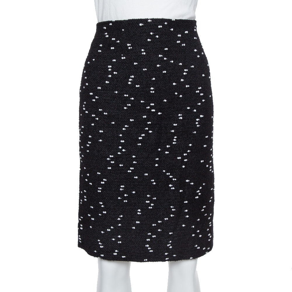 

Oscar de la Renta Monochrome Tweed Fitted Short Skirt, Black