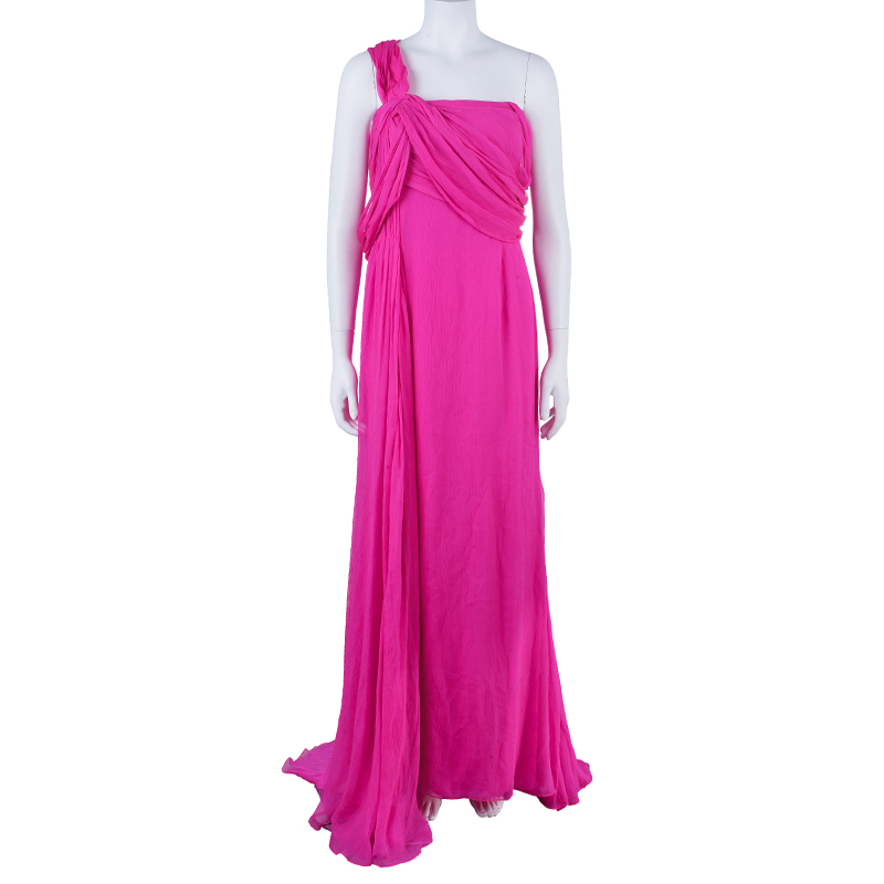 

Oscar De La Renta Hot Pink Chiffon Belted Gown