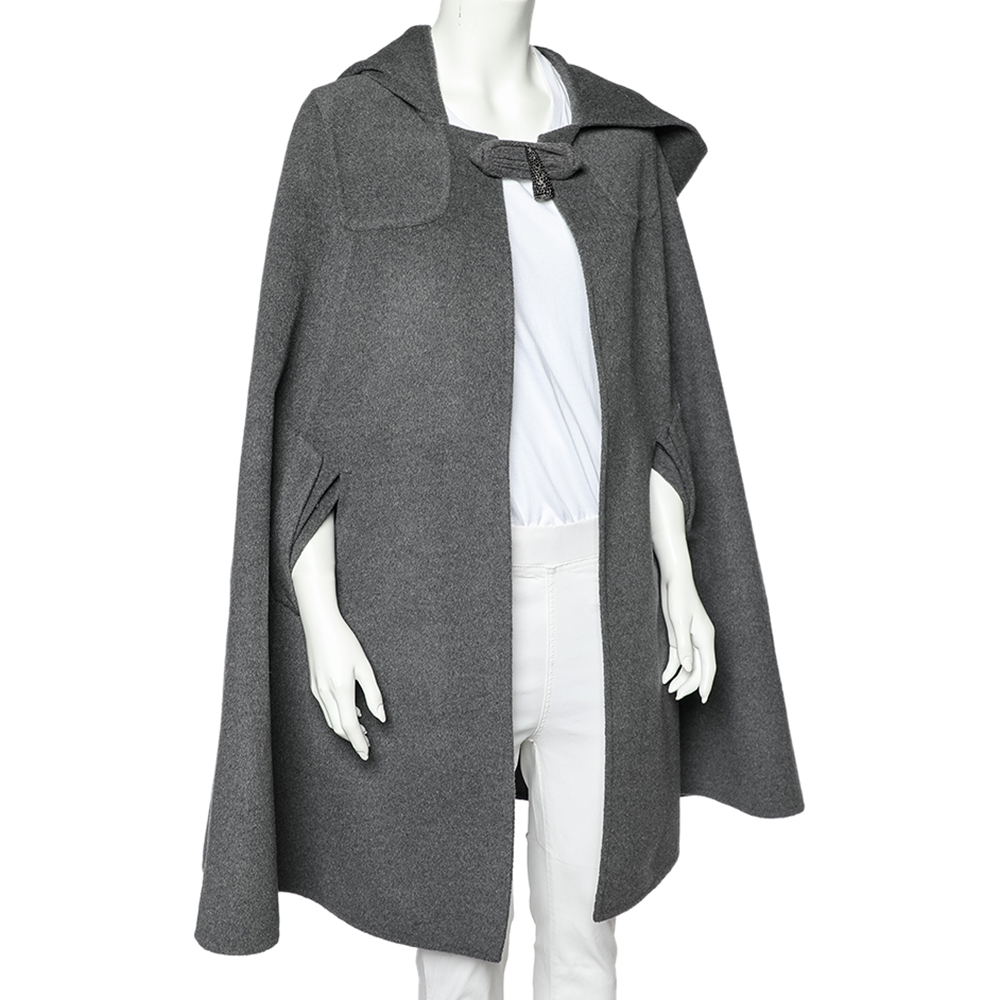 

Oscar de la Renta Grey Orylag Wool Hooded Cape