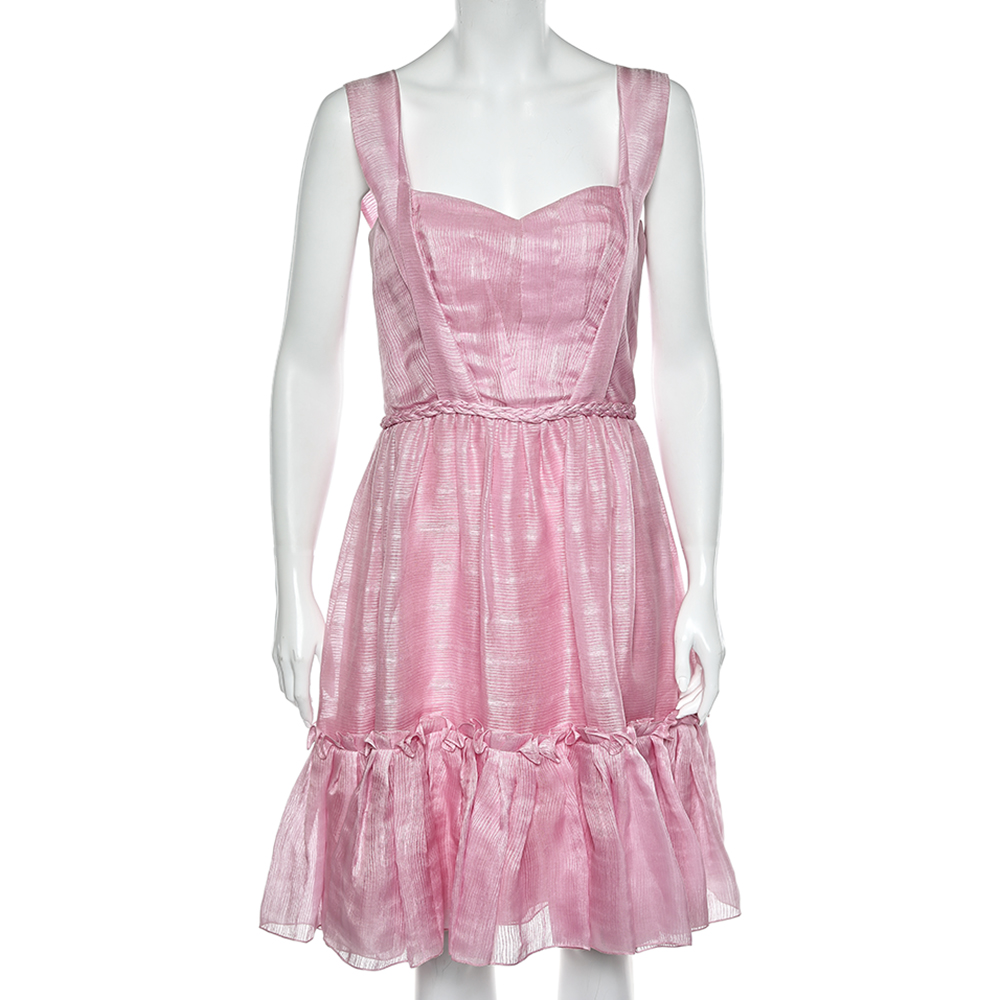

Oscar de la Renta Pink Silk Sleeveless Flared Mini Dress