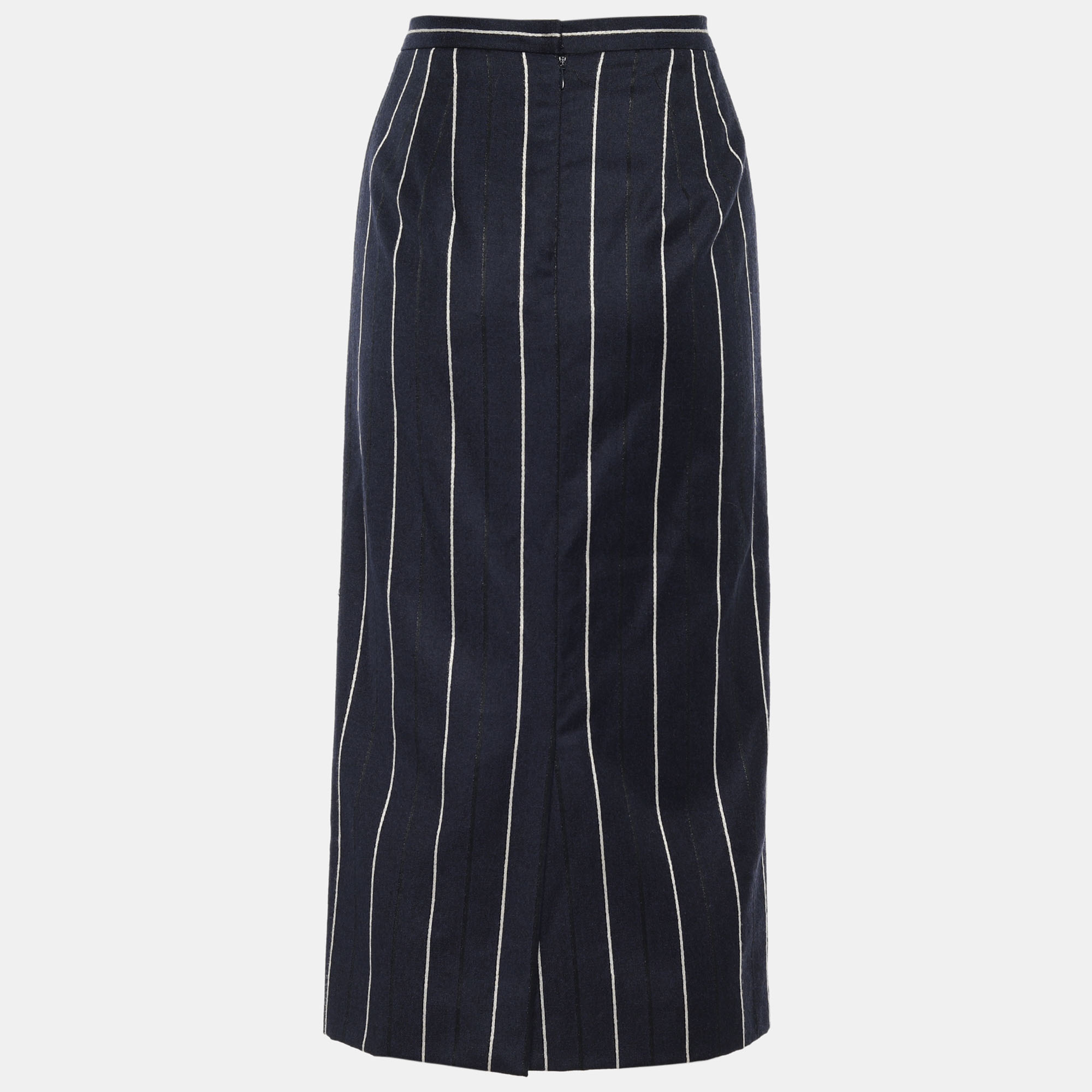 

Oscar de la Renta Navy Blue & White Striped Midi Skirt