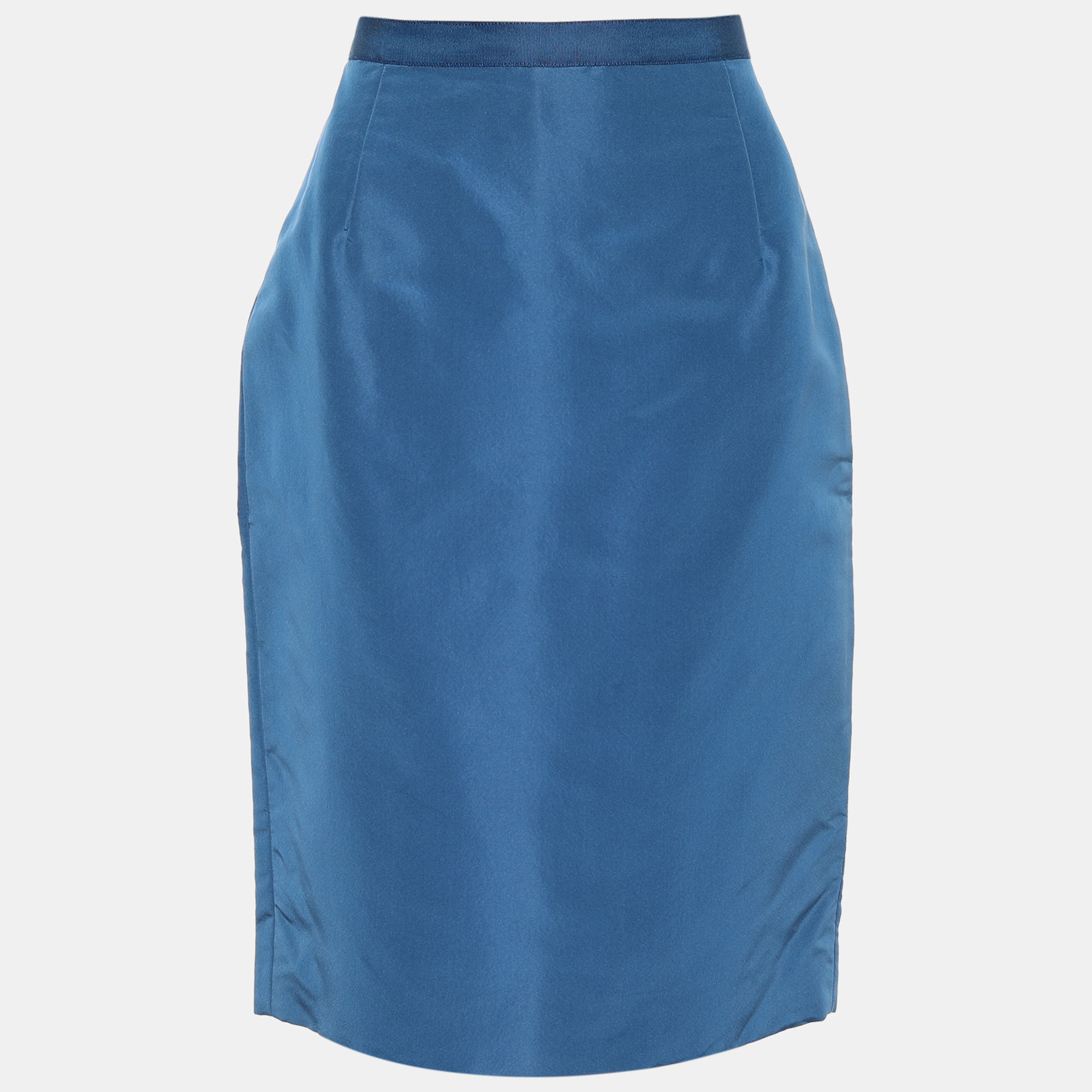 Pre-owned Oscar De La Renta Blue Silk Pencil Skirt M