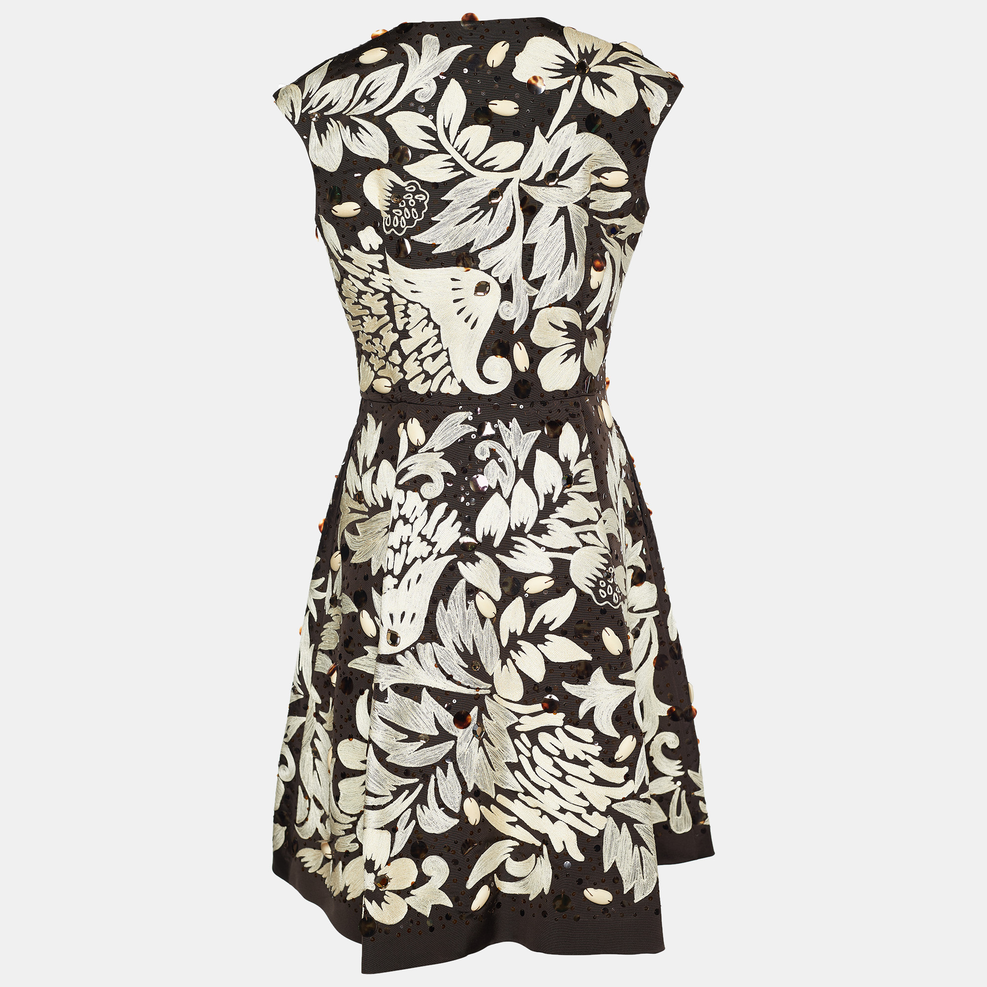 

Oscar de la Renta Brown Silk Embellished Sleeveless Dress