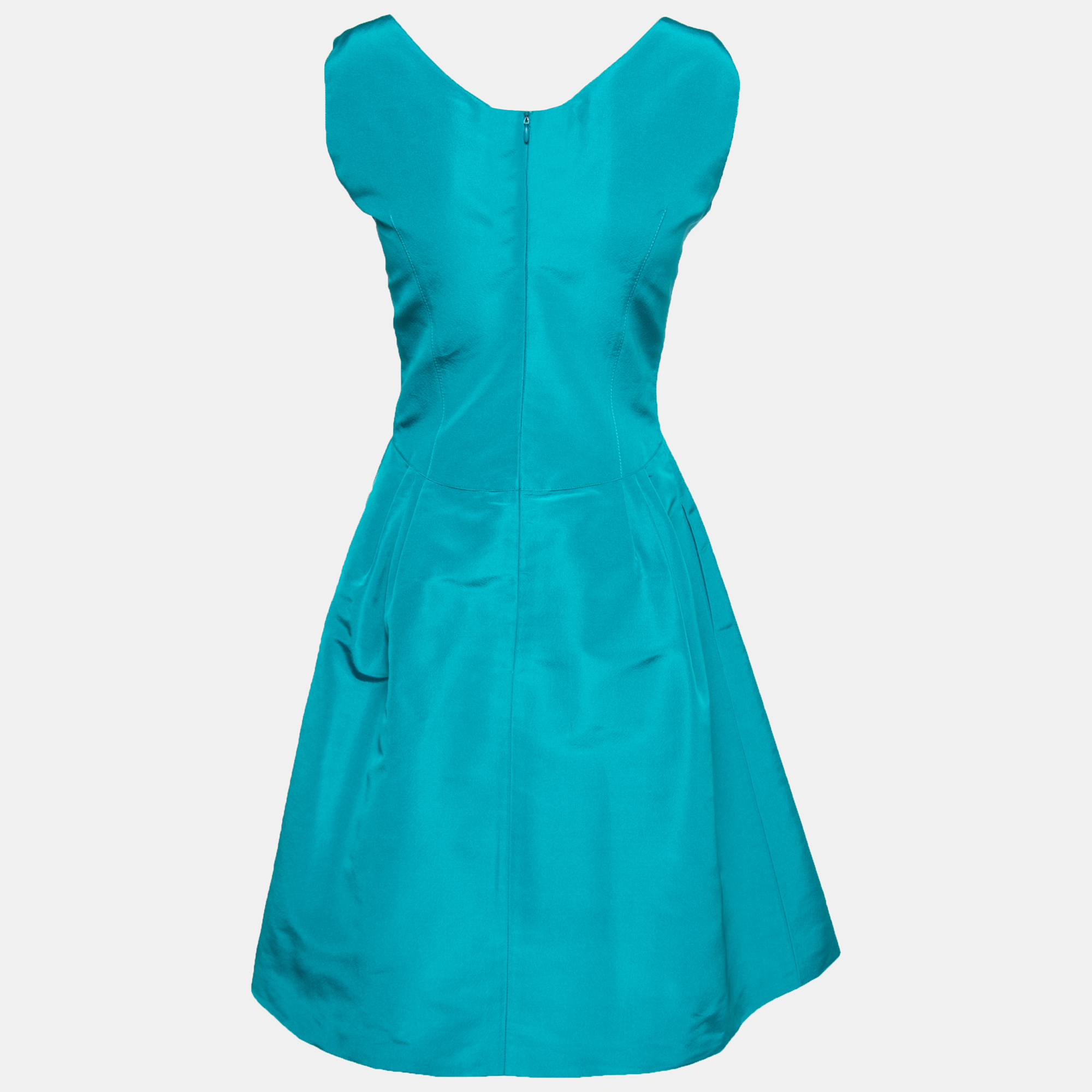 

Oscar de la Renta Teal Silk Sleeveless Pleated Dress, Blue