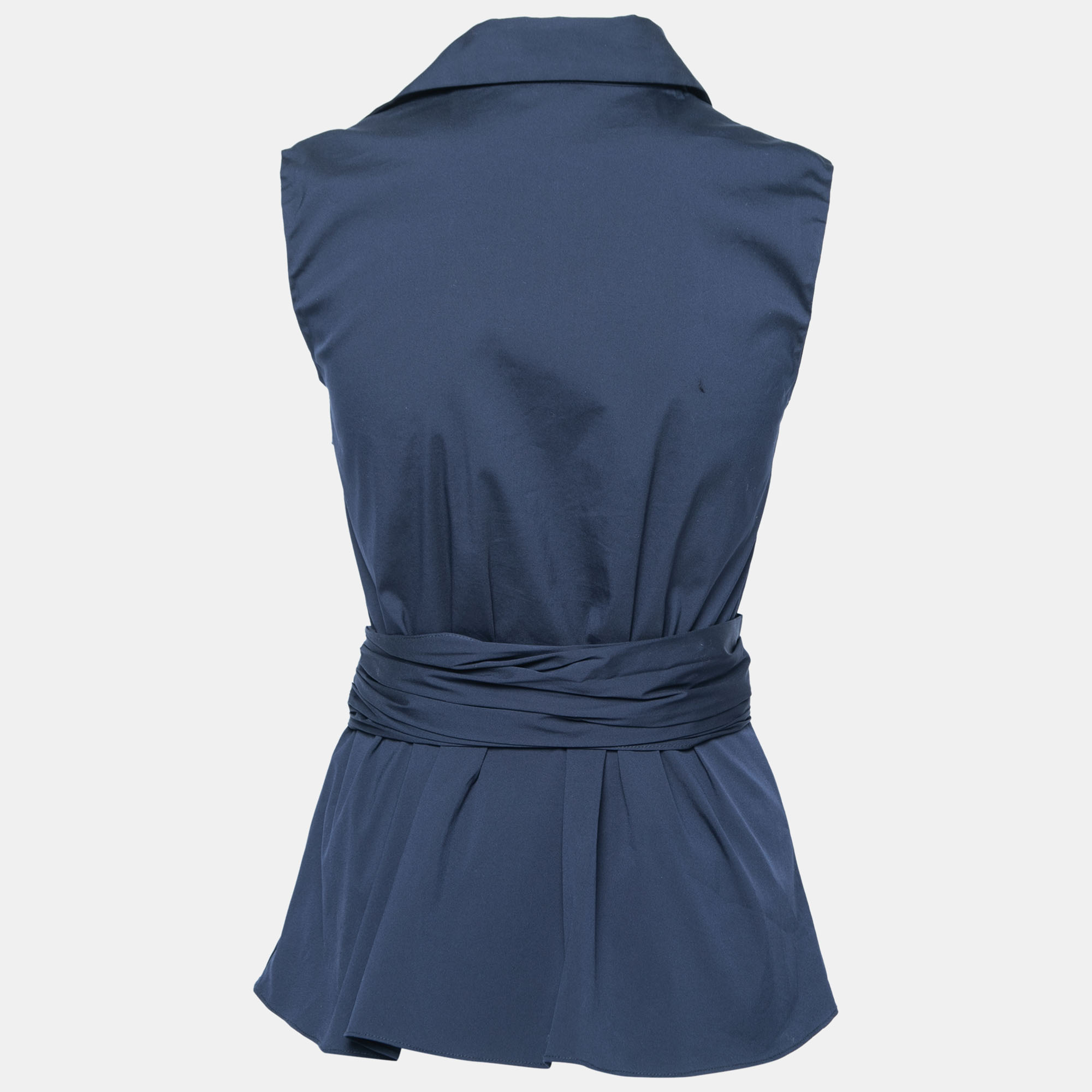 

Oscar de la Renta Navy Blue Cotton Pleated Sleeveless Top