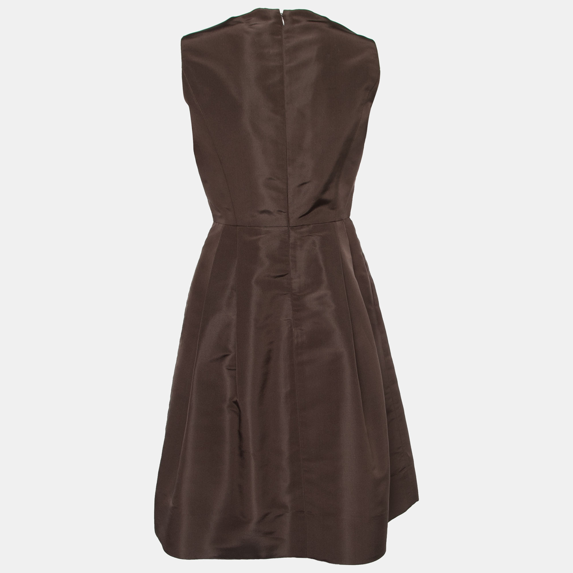 

Oscar de la Renta Brown Silk Pleated Midi Dress