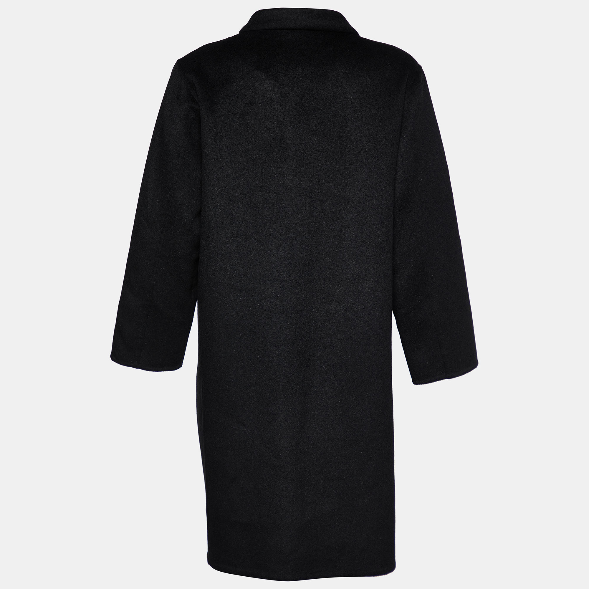 

Oscar de La Renta Black Embroidered Wool & Angora Mid Length Coat
