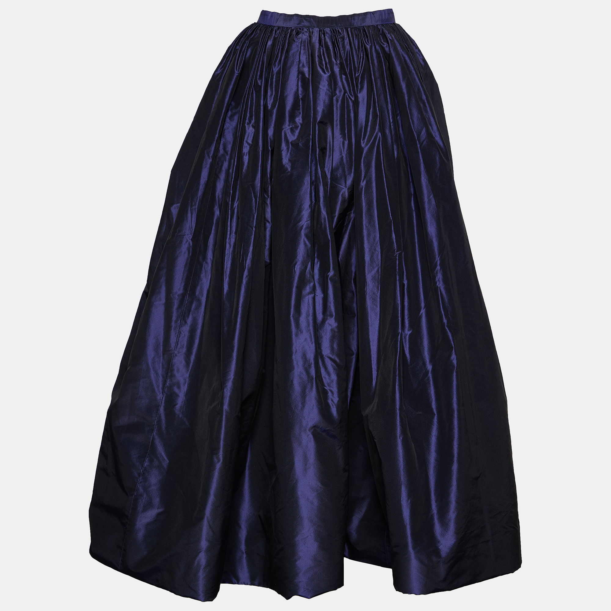 

Oscar de la Renta Vintage Navy Blue Silk Gathered Maxi Skirt