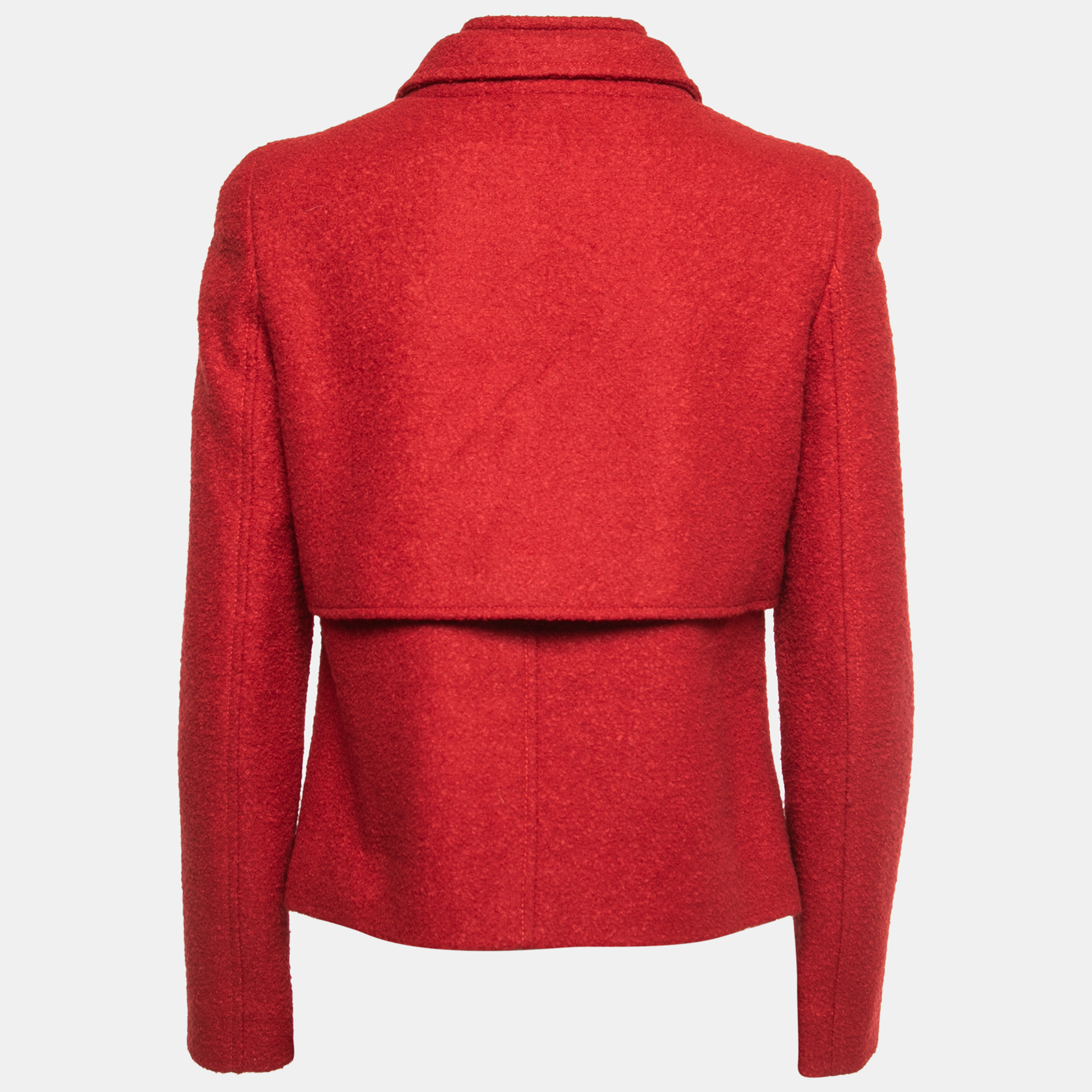 

Oscar de la Renta Red Wool & Llama Amethyst Brooch Zip-Up Jacket