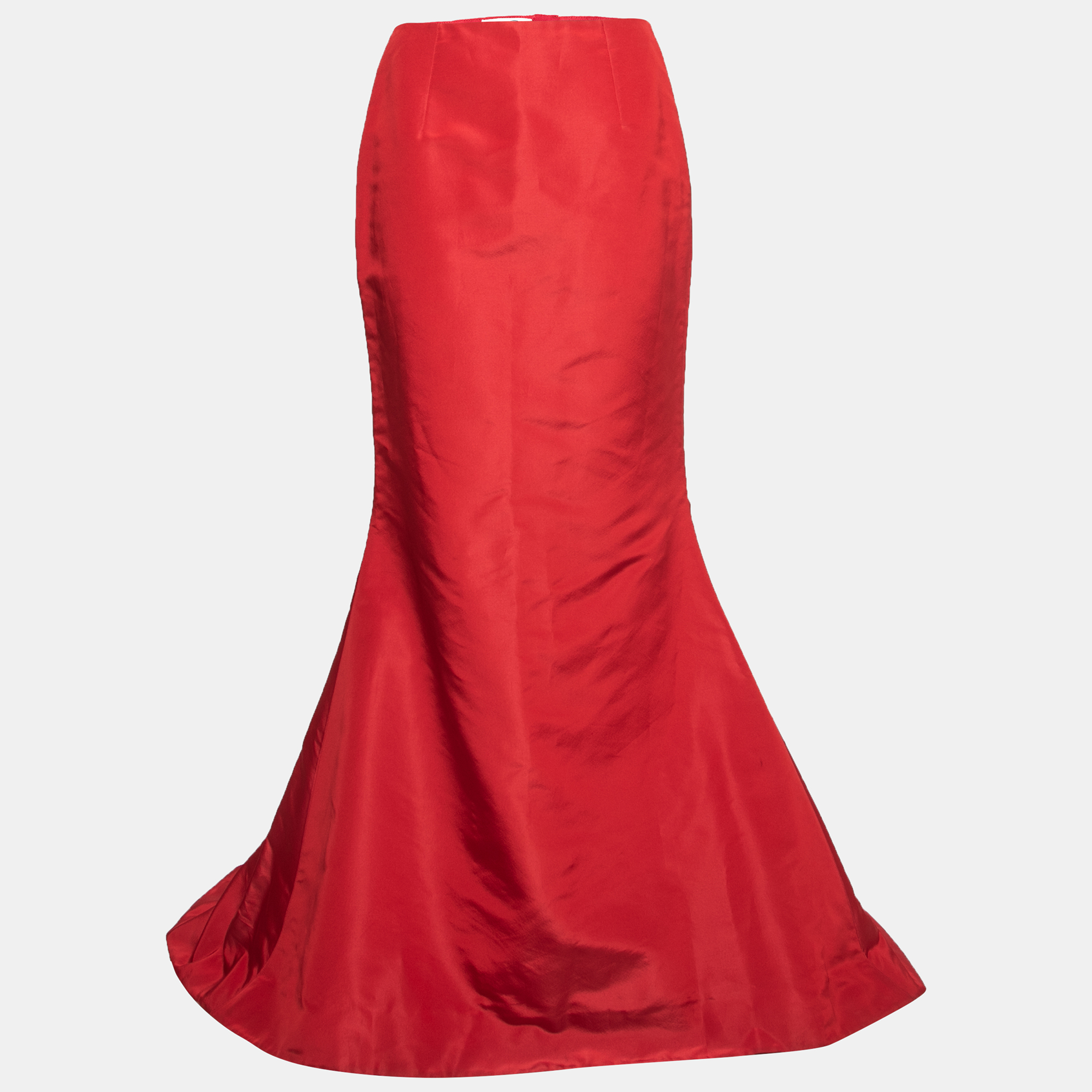 Pre-owned Oscar De La Renta Red Silk Faille Maxi Skirt M
