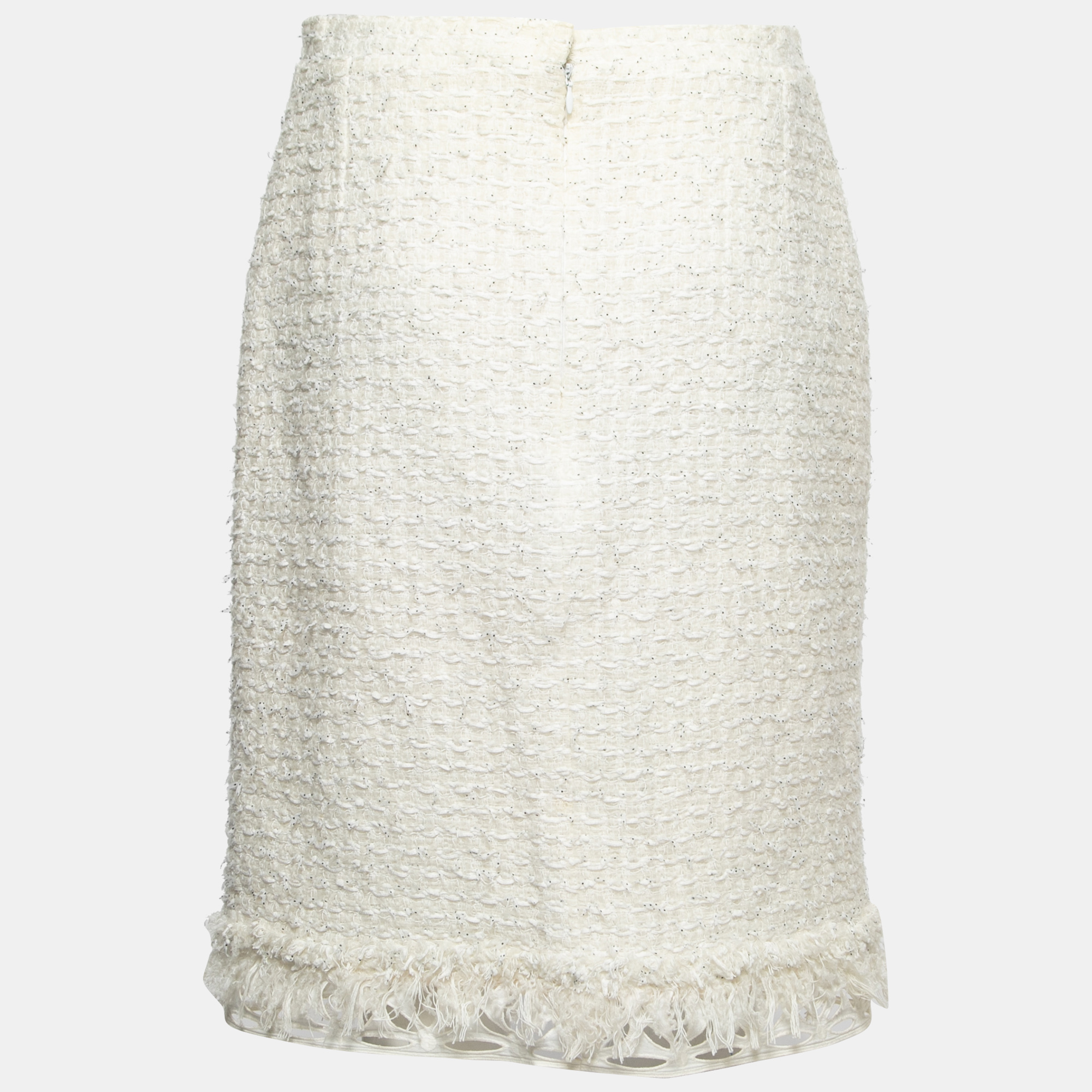 

Oscar de la Renta Cream Tweed & Lace Trim Skirt