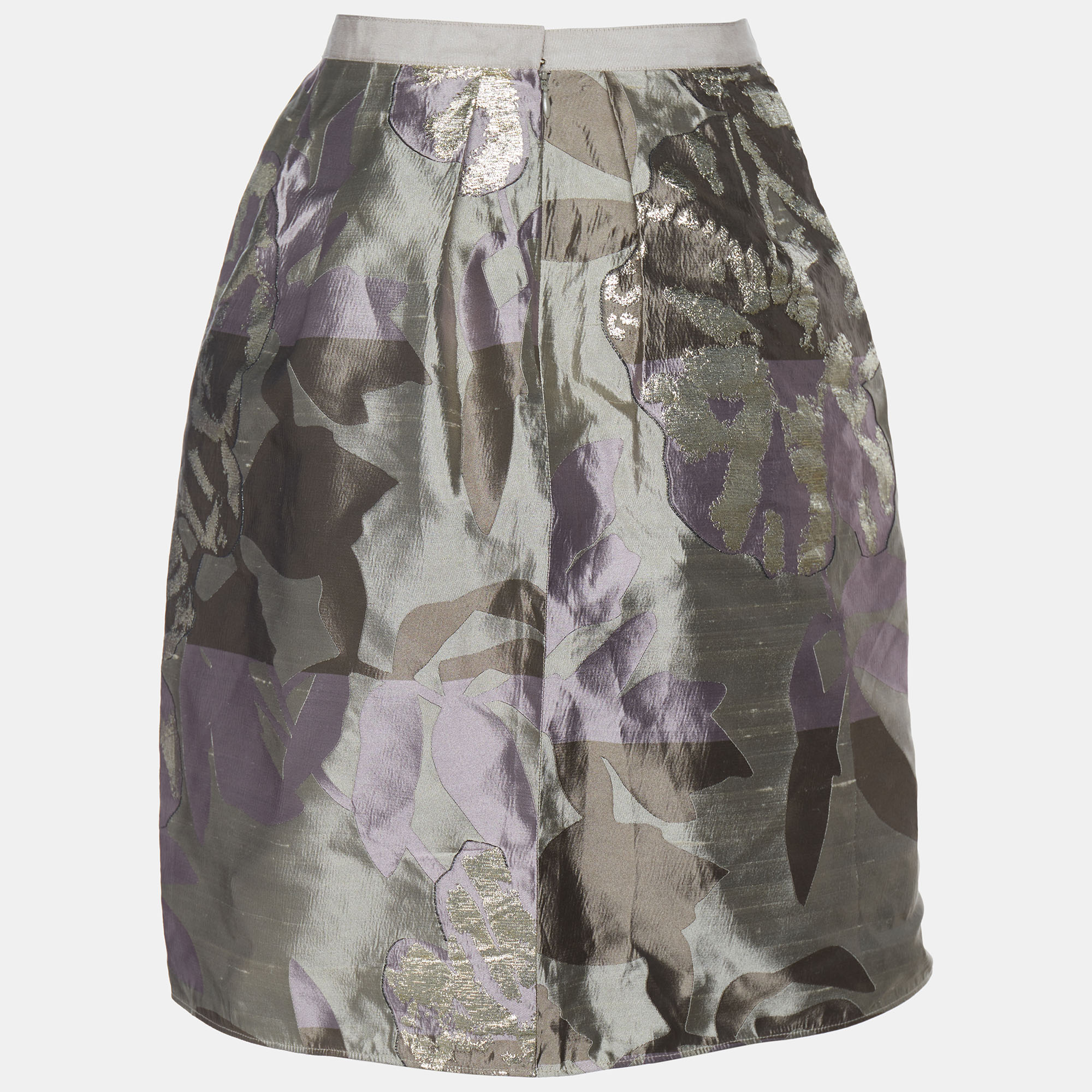 

Oscar de la Renta Beige Fil Coupe Floral Jacquard Draped Mini Skirt