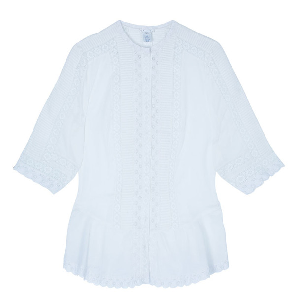 مملوكة مسبقًا Oscar De La Renta White Eyelet Top XXL