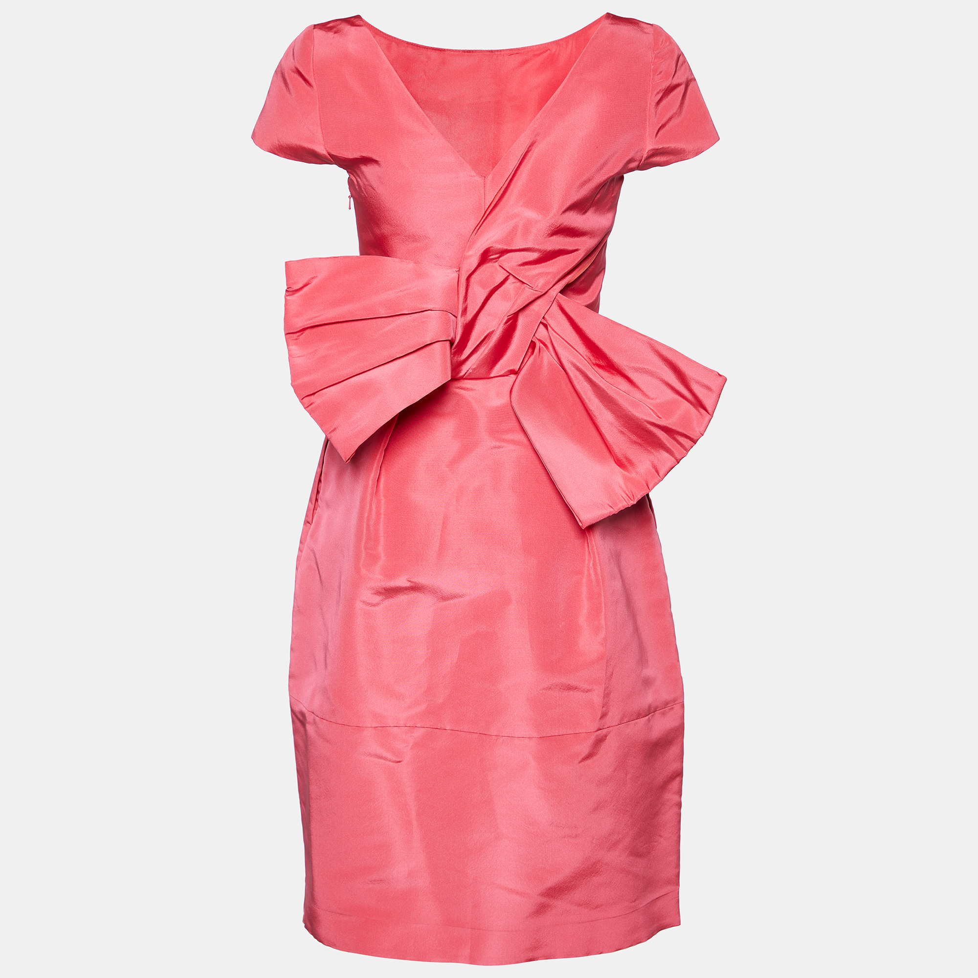 

Oscar de la Renta Pink Silk Bow Back Detail Mini Dress