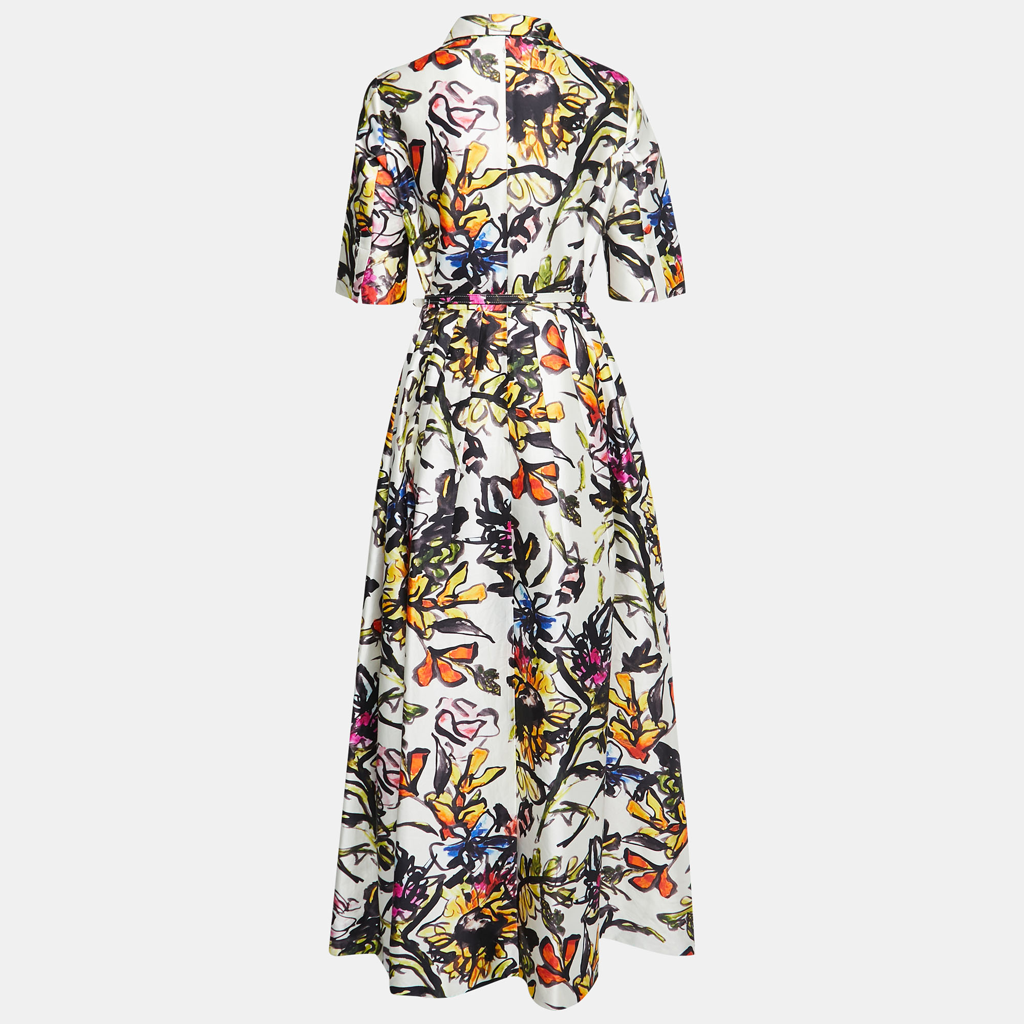 

Oscar de la Renta Multicolor Abstract Printed Silk Belted Maxi Dress