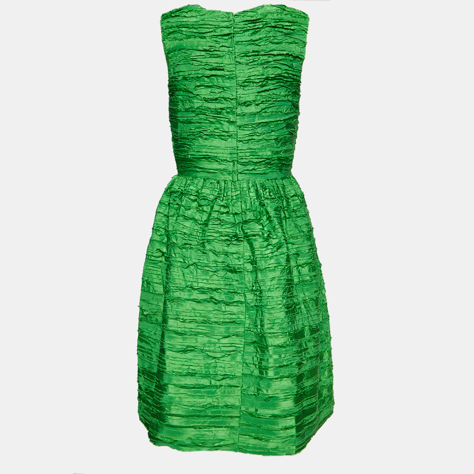 

Oscar de la Renta Green Frayed Silk Sleeveless Midi Dress