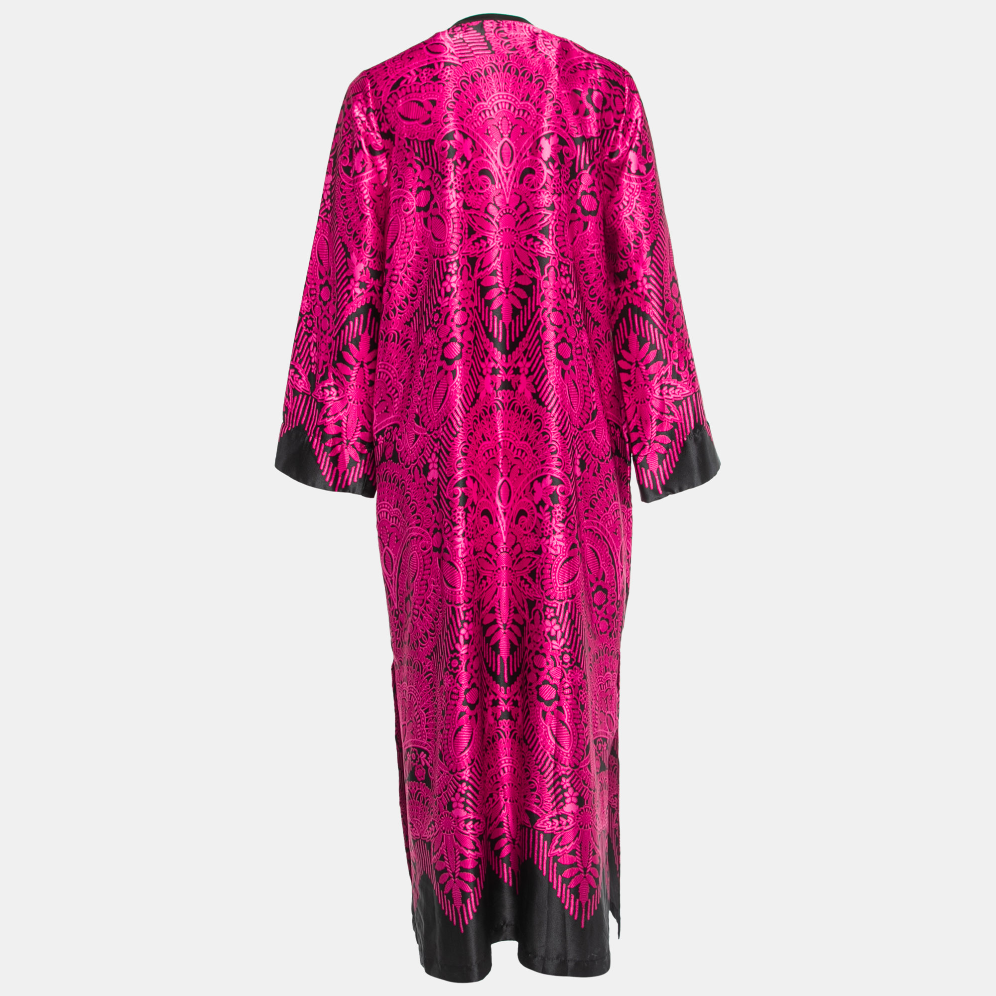 

Oscar de la Renta Pink/Black Printed Satin Kaftan Dress