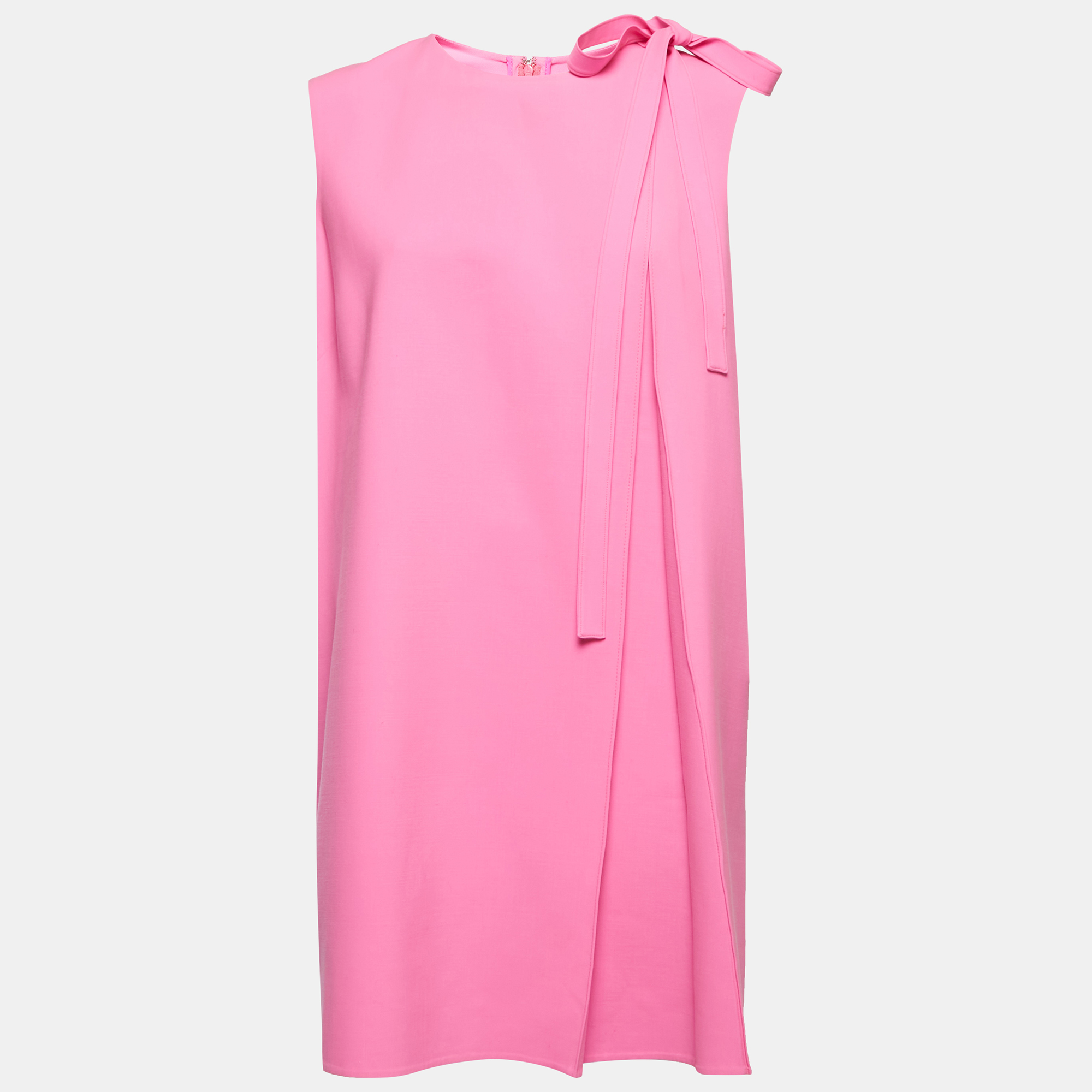 

Oscar de la Renta Pink Wool Bow-detail Pleated Sleeveless Mini Dress