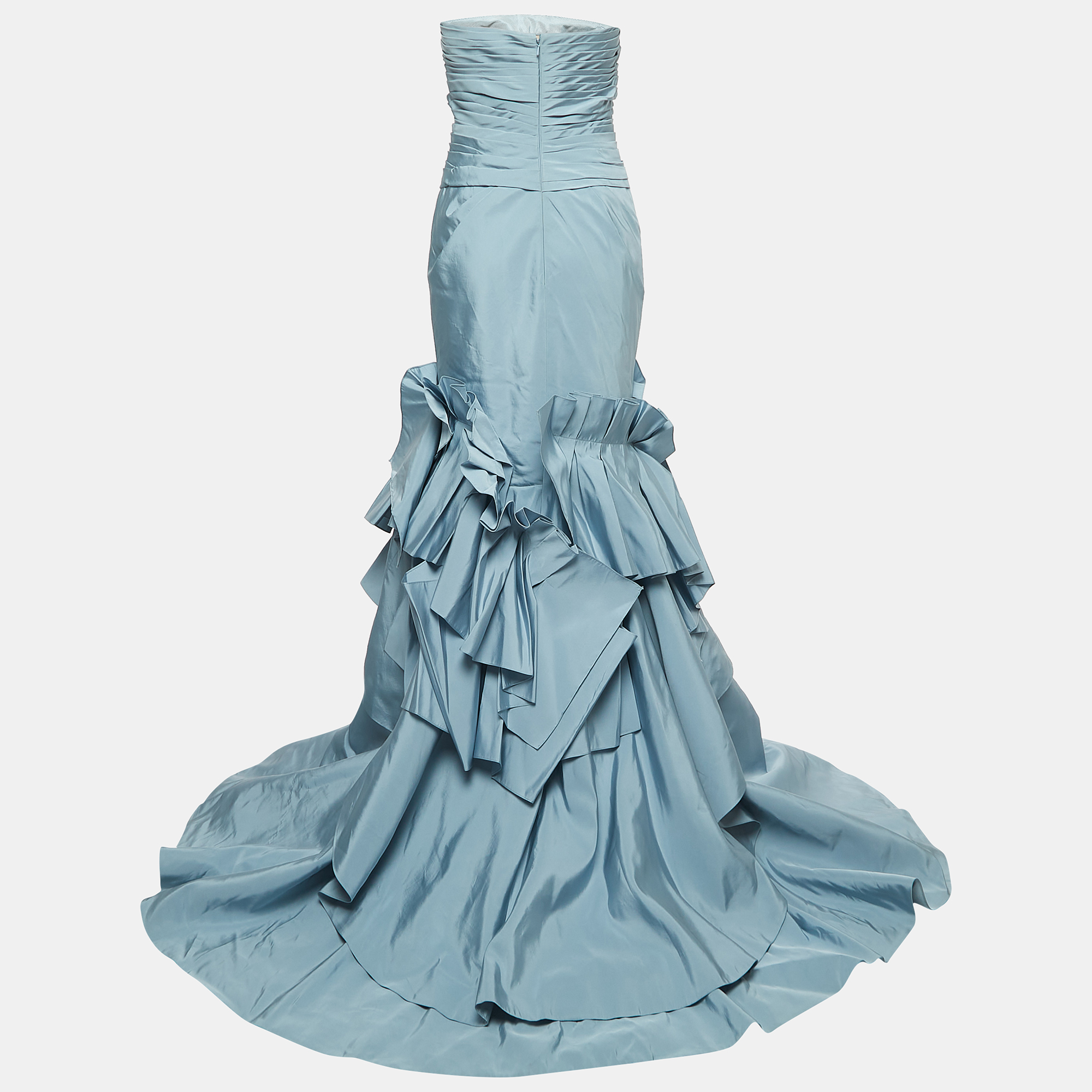 

Oscar de la Renta Light Blue Silk Pleated Ruffle Strapless Gown