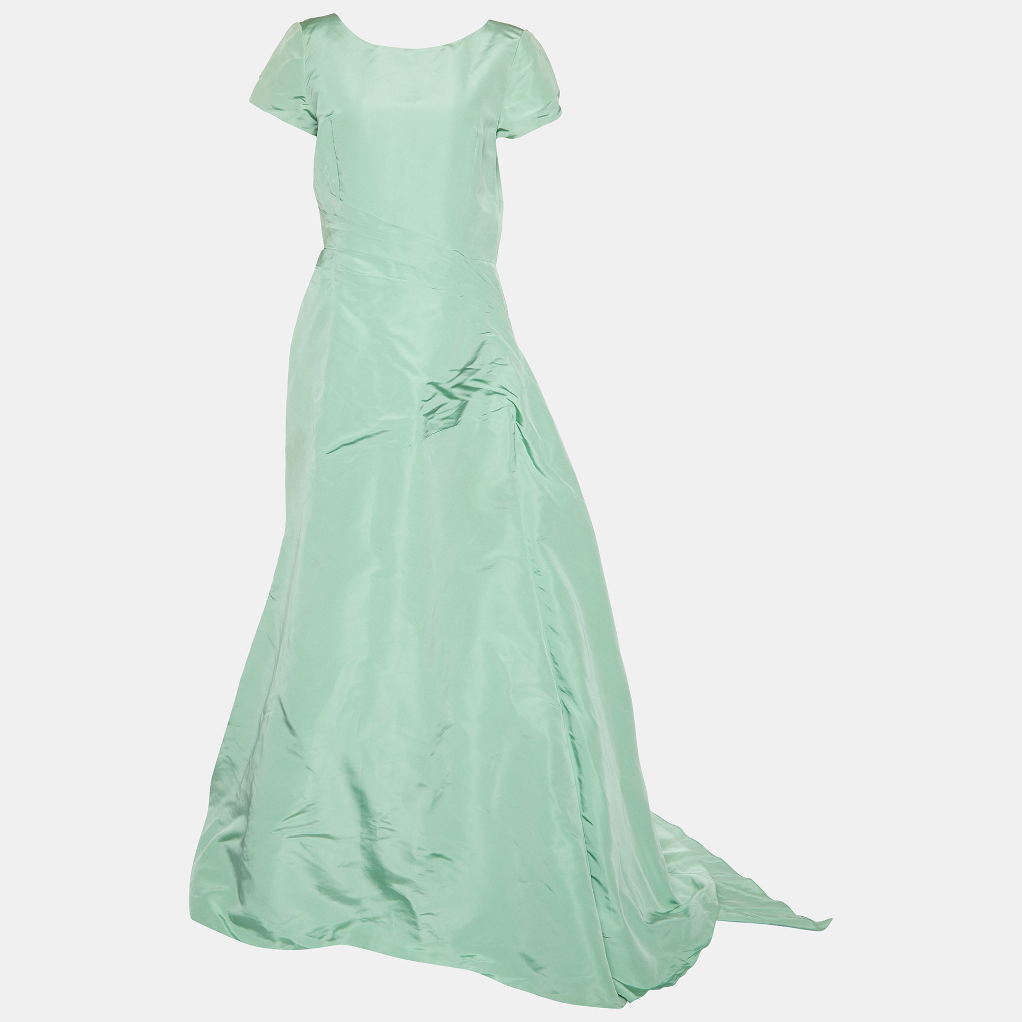 

Oscar de la Renta Green Silk Pleat Detail Draped Gown