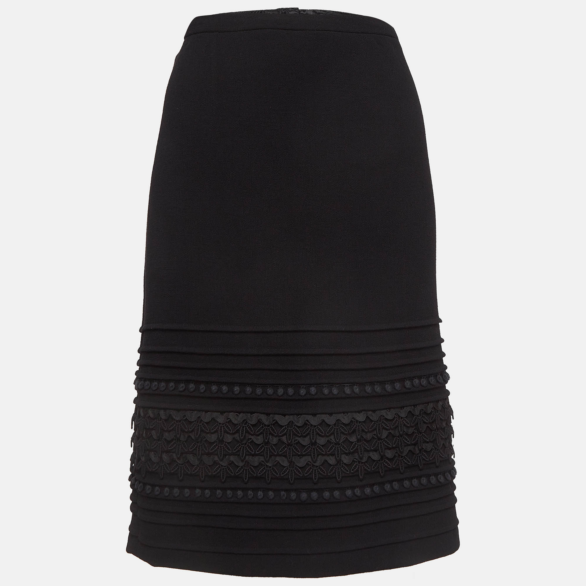 

Oscar de la Renta Black Lace Trim Wool Pencil Skirt MTO/XL