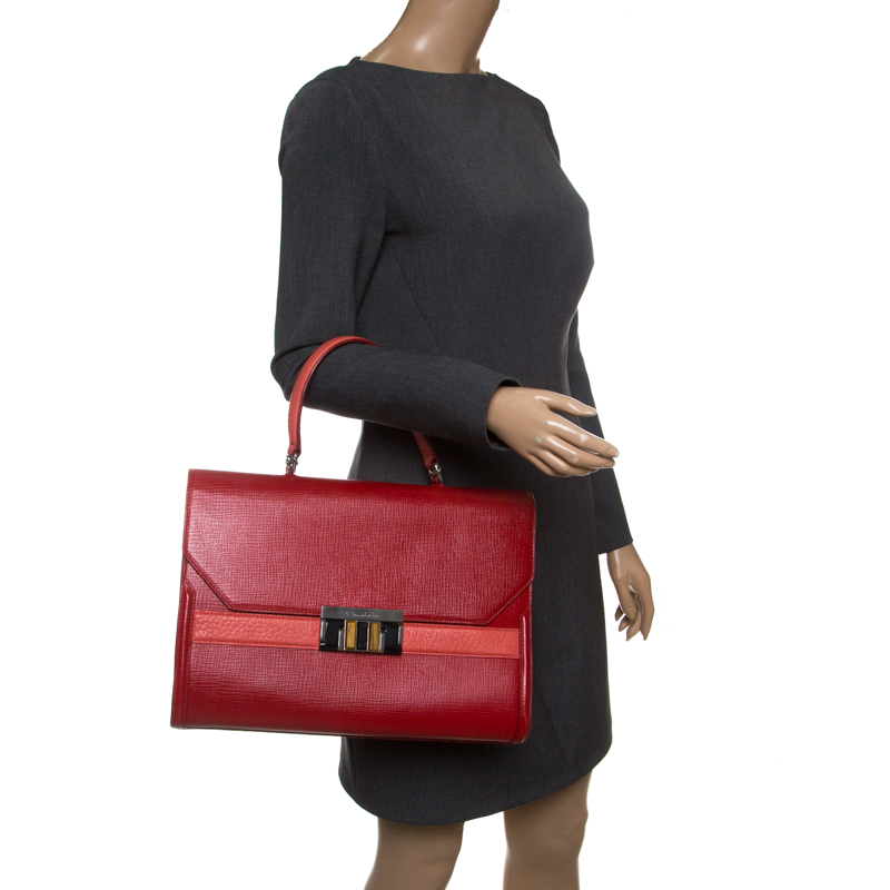

Oscar de la Renta Red Leather Top Handle Bag