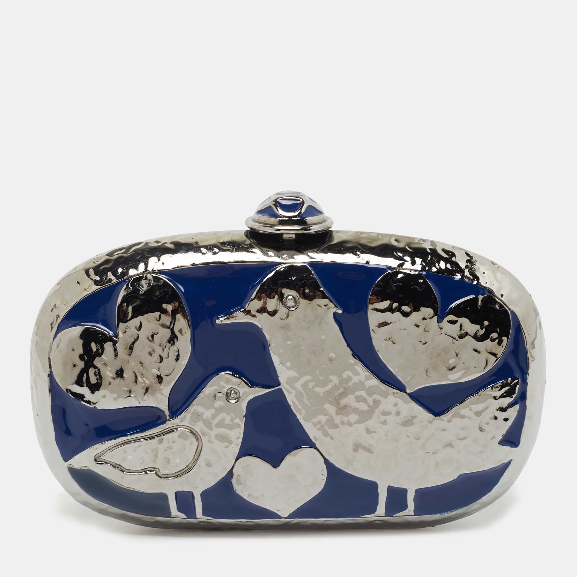 Pre-owned Oscar De La Renta Silver/blue Metal Bird Minaudiere Clutch