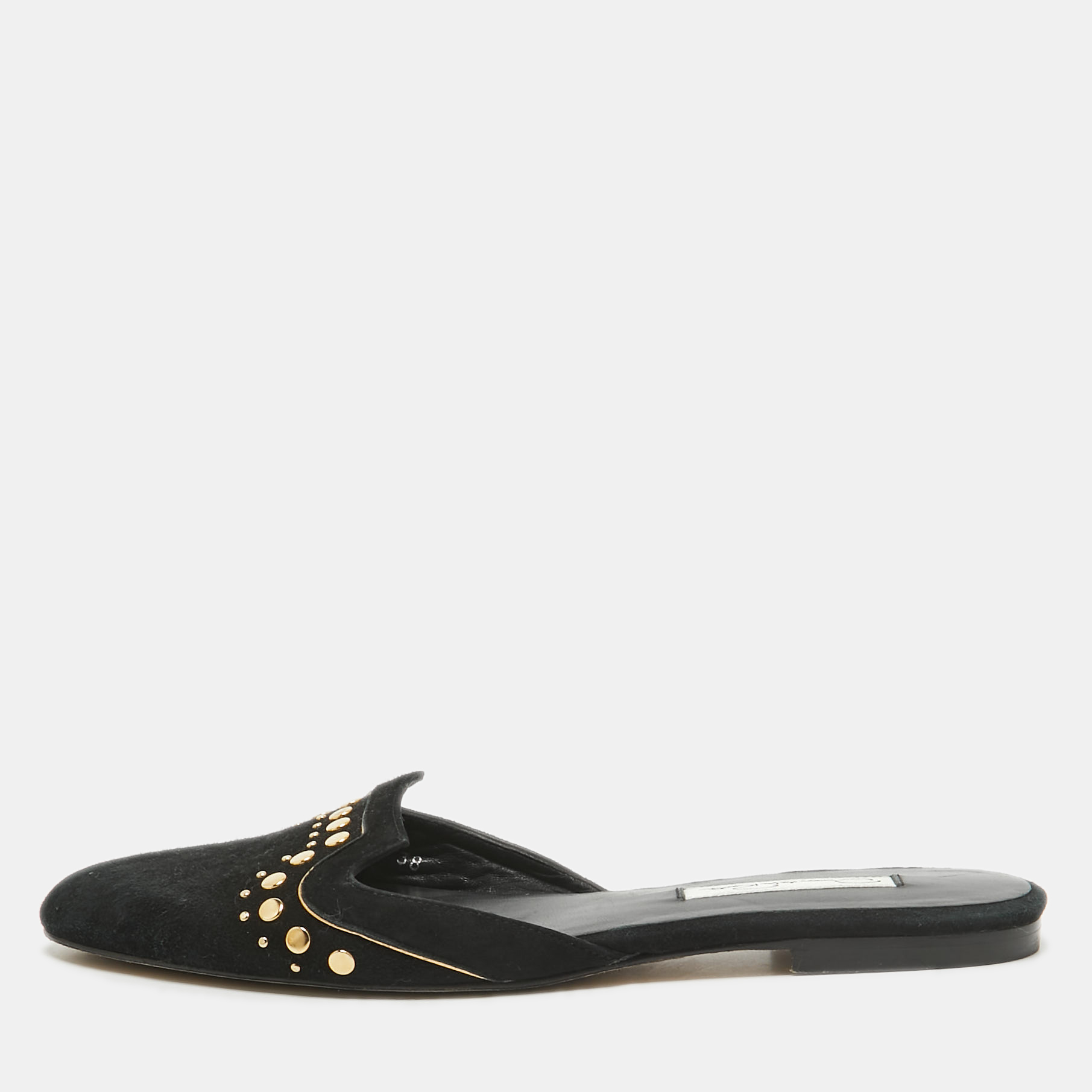 

Oscar de la Renta Black Suede Studded Flat Mules Size