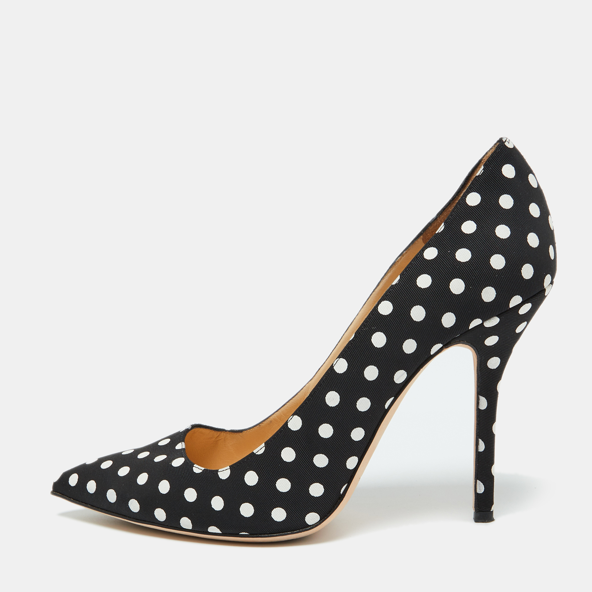 

Oscar de la Renta Black/White Fabric Polka Dots Printed Pointed Toe Pumps Size