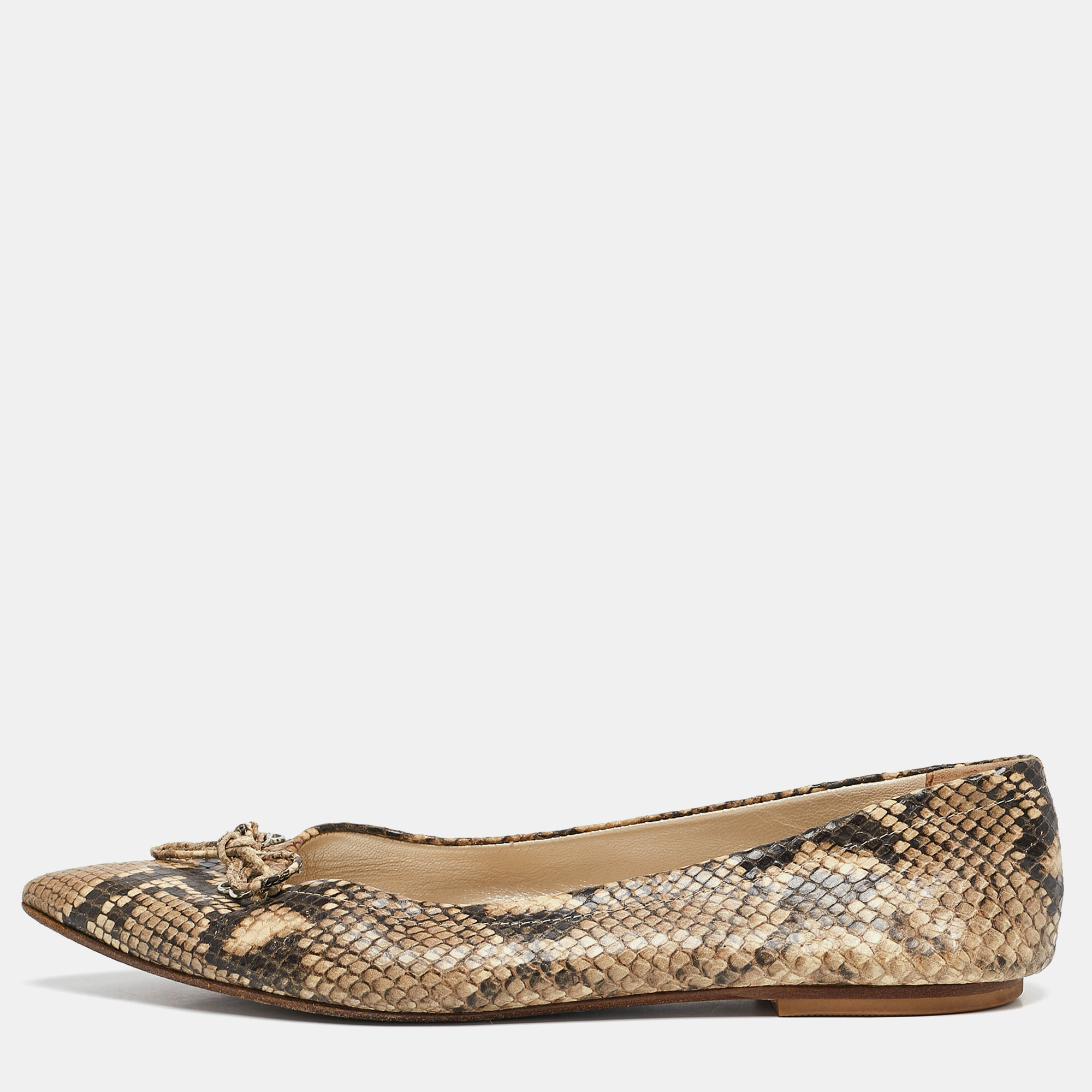 

Oscar de la Renta Brown Python Embossed Leather Bow Ballet Flats Size