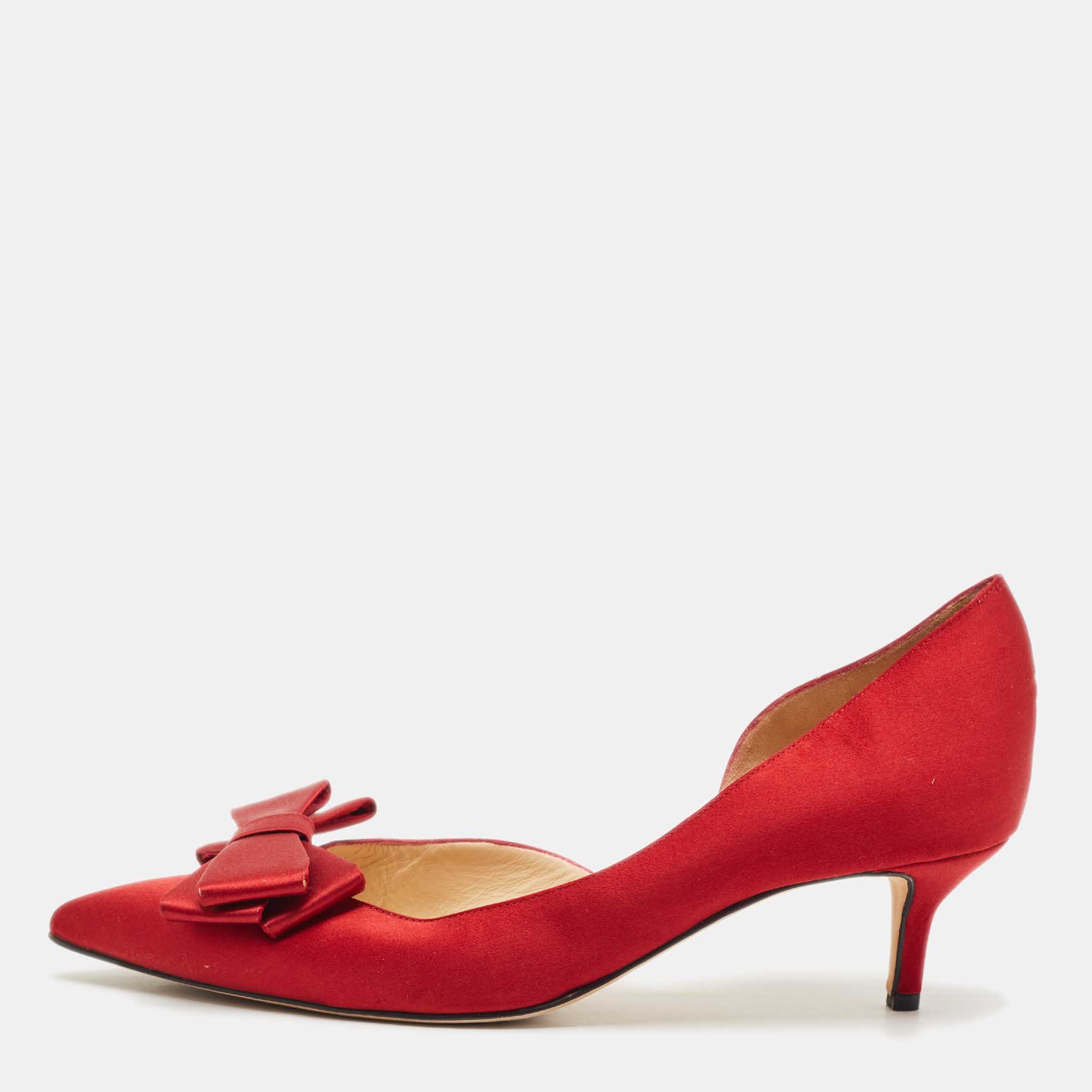 

Oscar de la Renta Red Satin Pointed Toe Bow D'orsay Pumps Size