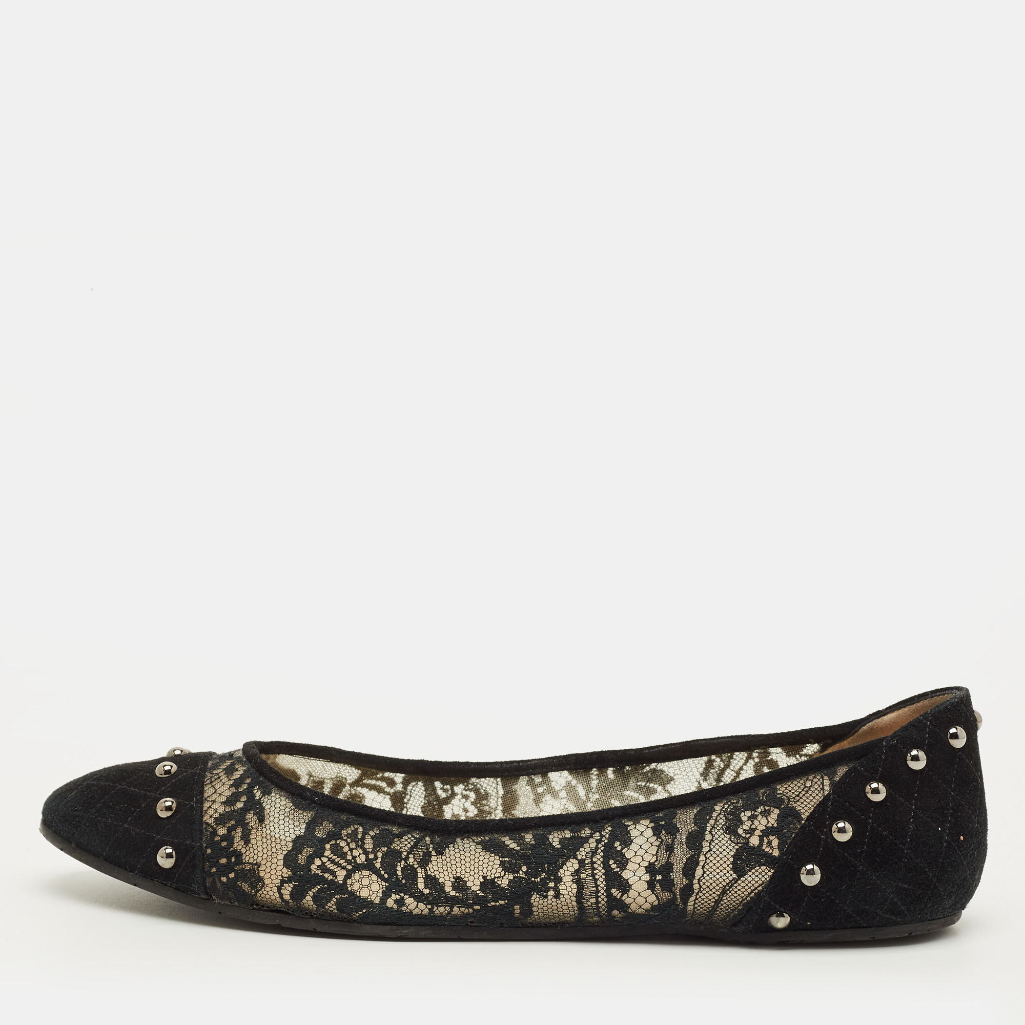 

Oscar de la Renta Size  Black Lace and Suede Ballet Flats