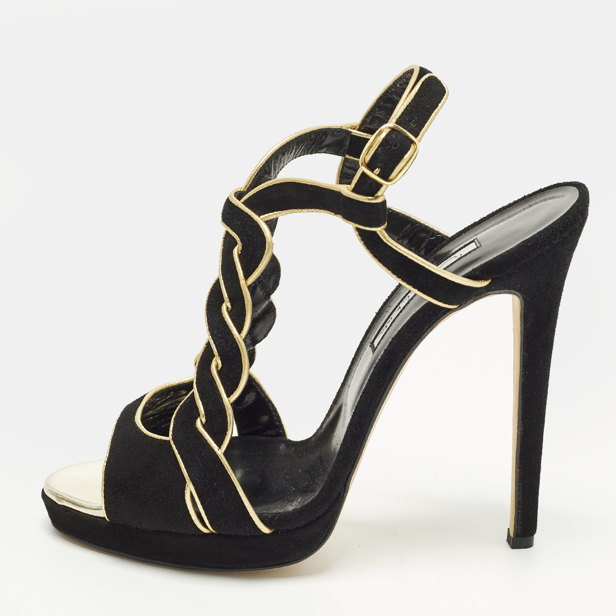 

Oscar de la Renta Size  Black Leather and Suede Ankle Strap Sandals