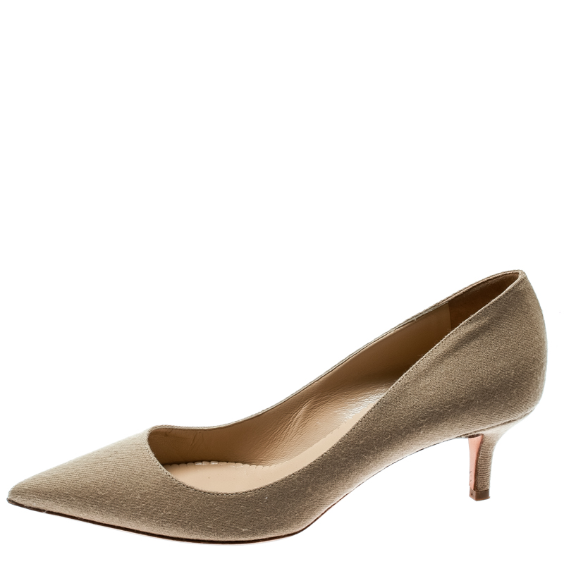 

Oscar de la Renta Beige Twill Fabric Pointed Toe Pumps Size
