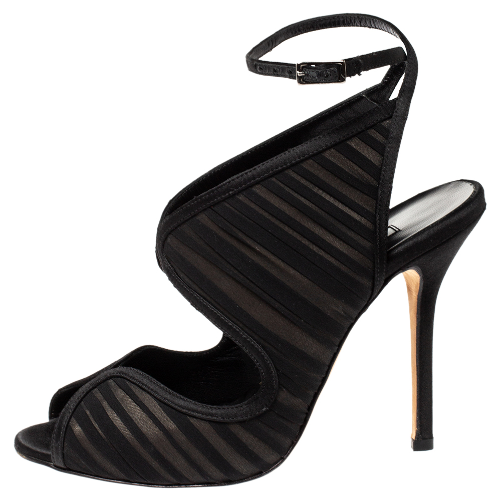 

Oscar de la Renta Black Satin and Fabric Suzy Ankle Strap Sandals Size