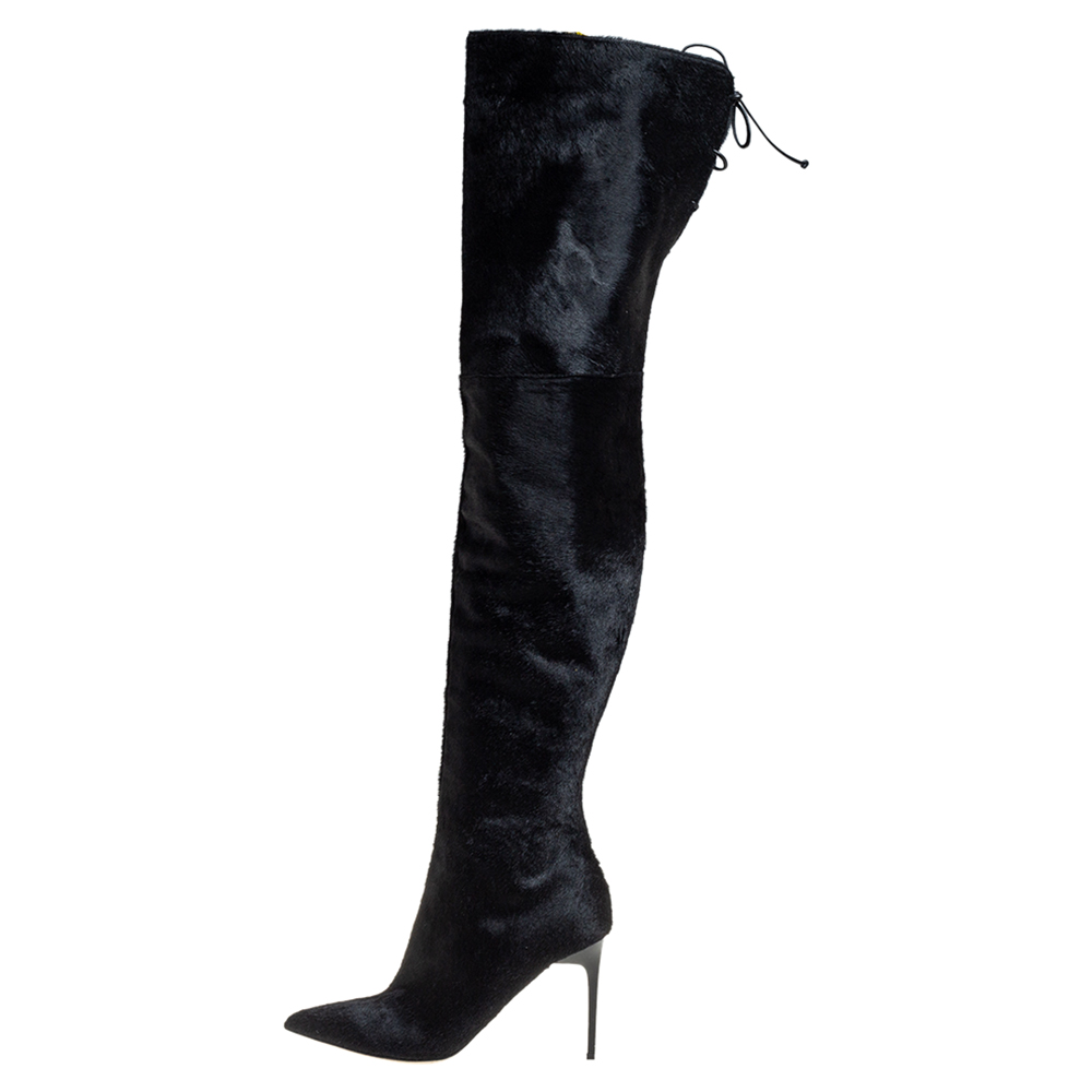 

Oscar de la Renta Black Calf Hair Over Knee Boots Size