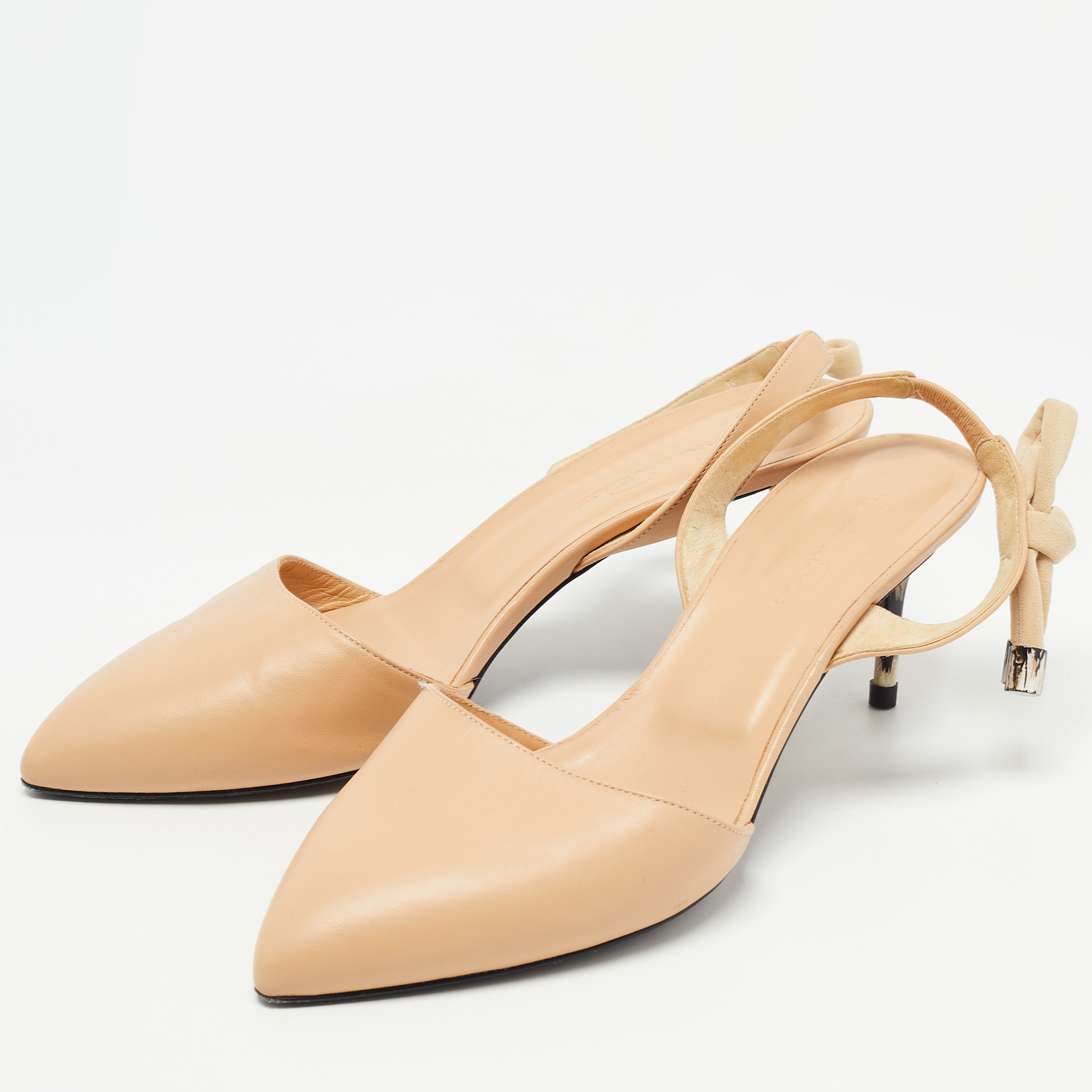 

Oscar de la Renta Beige Leather Cora Knot Slingback Pumps Size