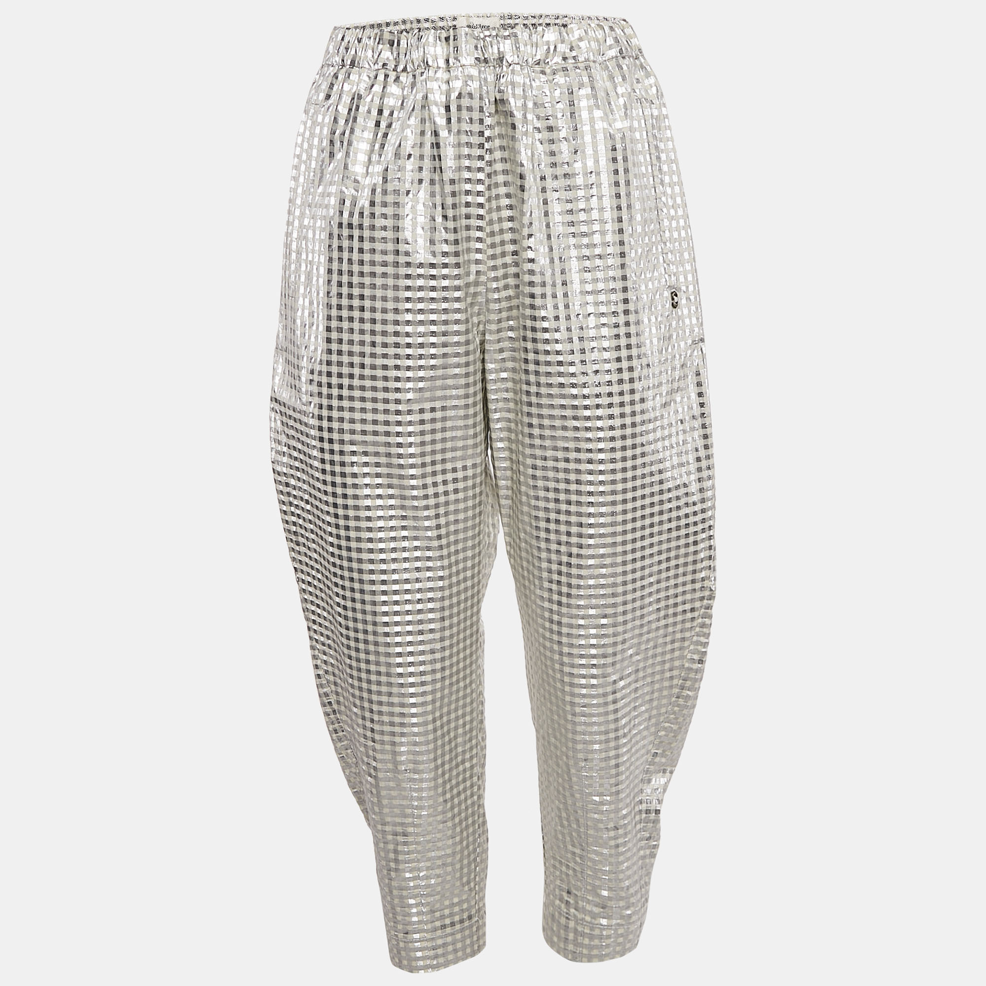 

Ottodame Silver Lurex and Cotton Blend Gingham Trousers S