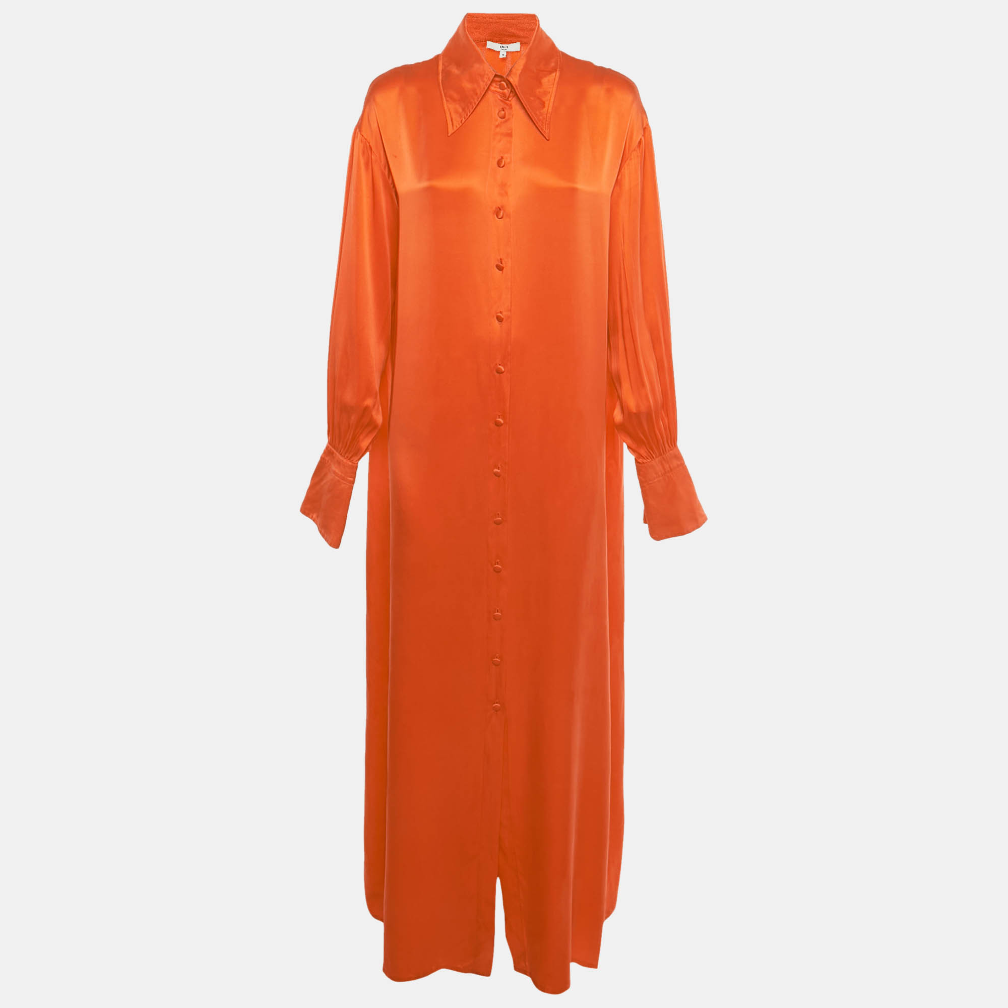 

OUD Paris Orange Silk Shirt Maxi Dress M