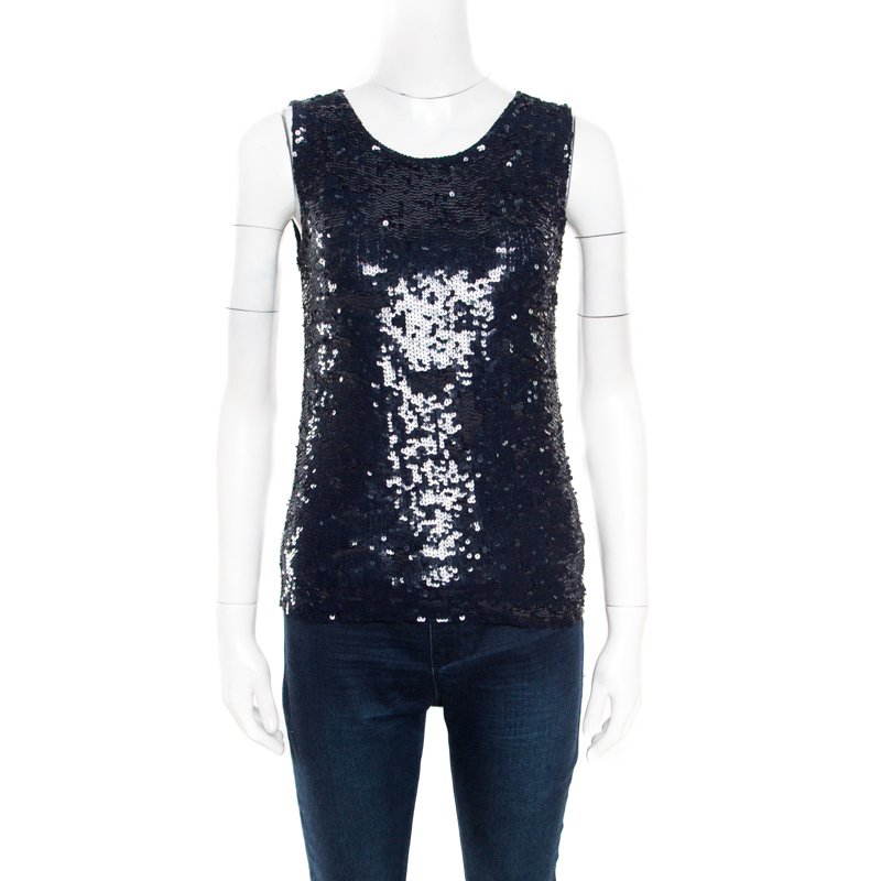 navy blue sequin blouse