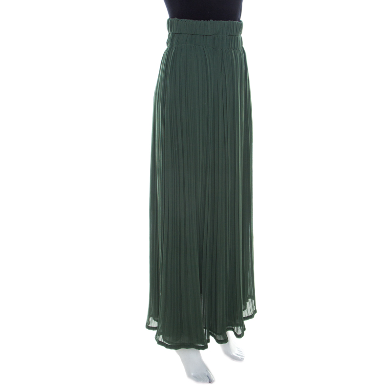 

P.A.R.O.S.H. Pine Green Plisse Crepe Elasticized Waist Maxi Skirt