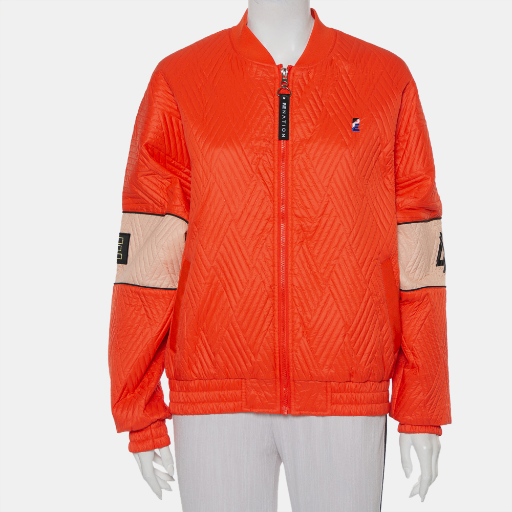Pre-owned P.e Nation Orange Perforated Synthetic Bomber Jacket M