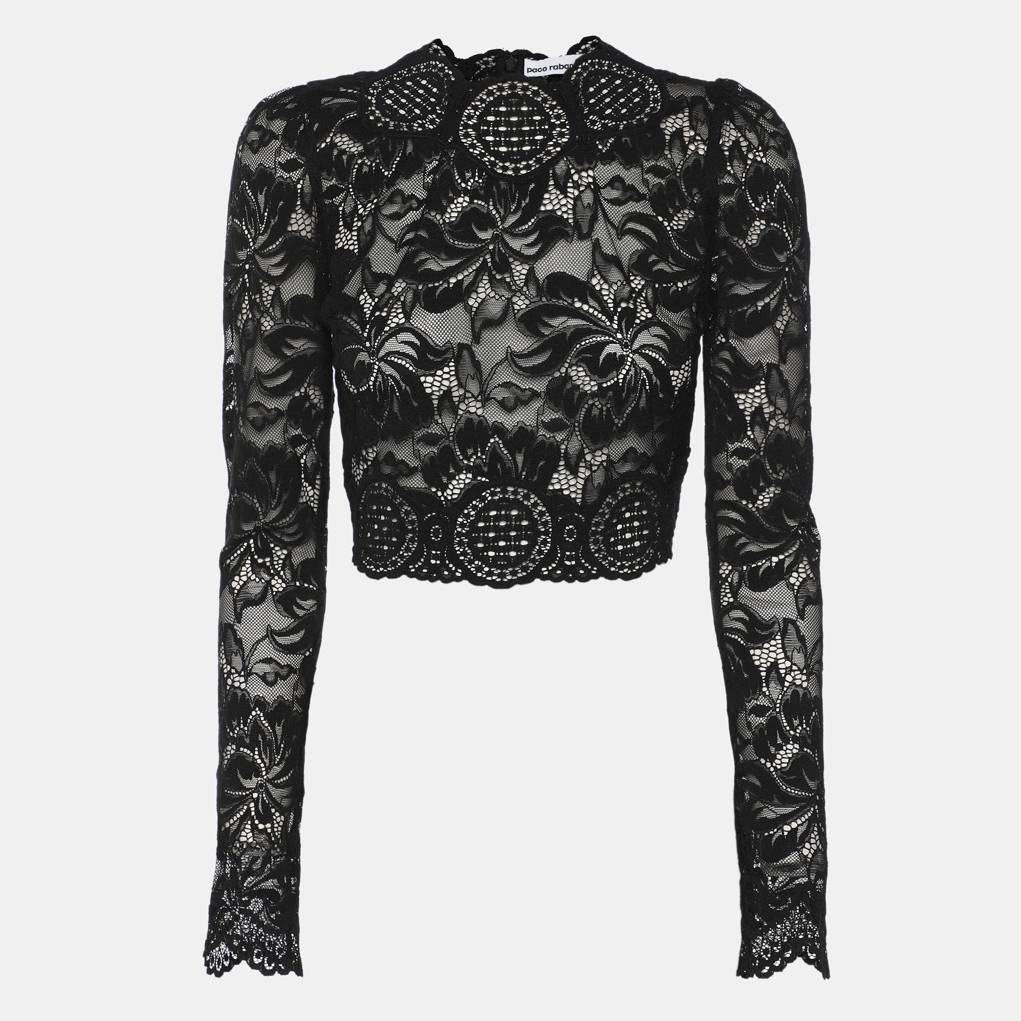 

Paco Rabanne Black Floral Lace Full Sleeve Crop Top S