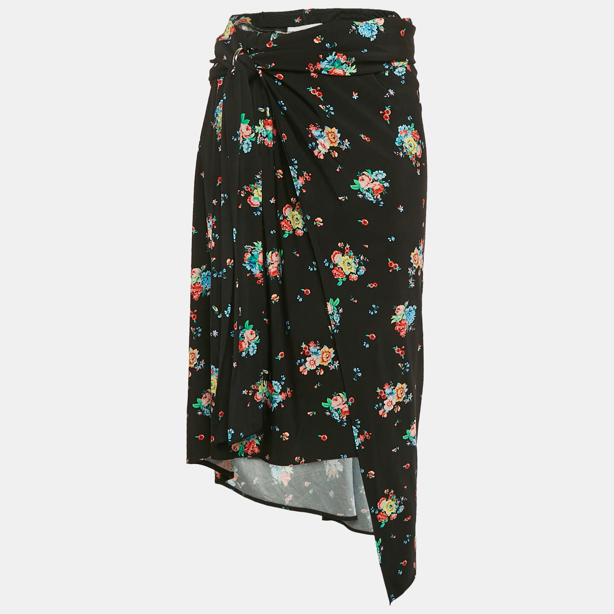 

Paco Rabanne Black Floral Print Jersey Asymmetric Midi Skirt S