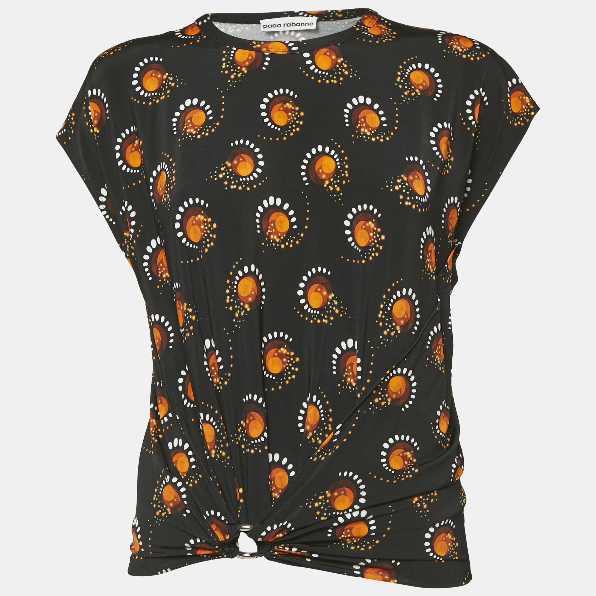 

Paco Rabanne Black Printed Jersey Gathered Top M